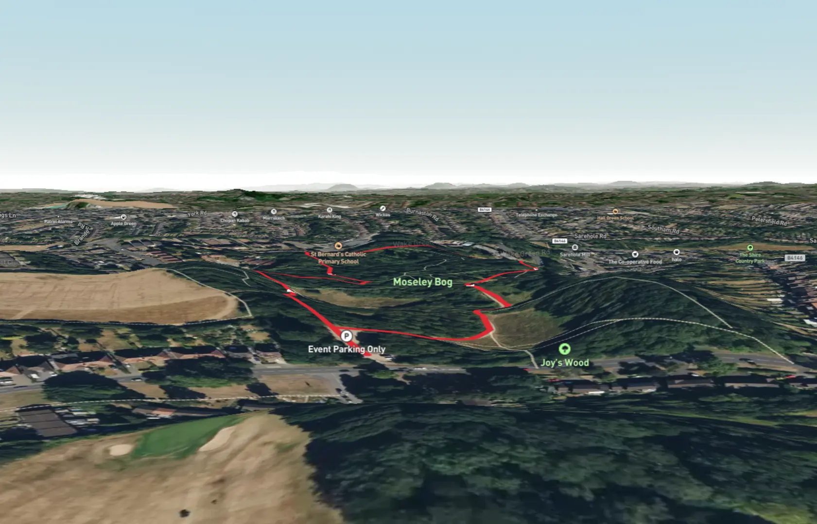 An image depicting the trail Moseley Bog Loop and its surrounding area.