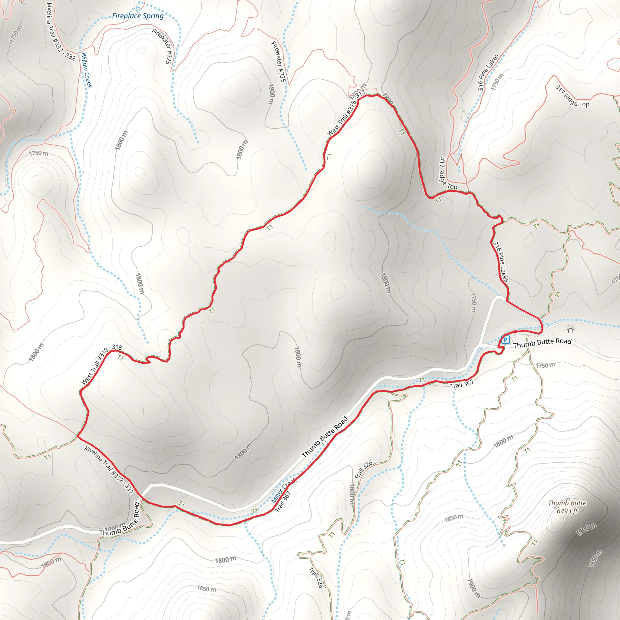 Pine Lakes and West Loop Trail mobile static map