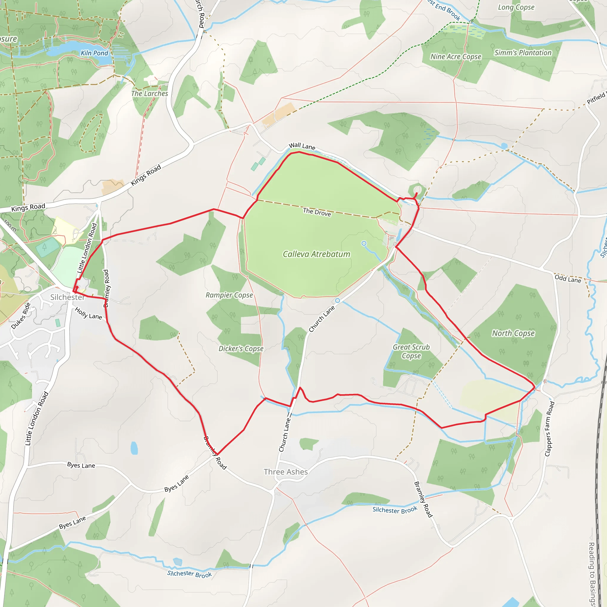 Silchester Roman City Walls and Clapper's Farm Ford Loop mobile static map