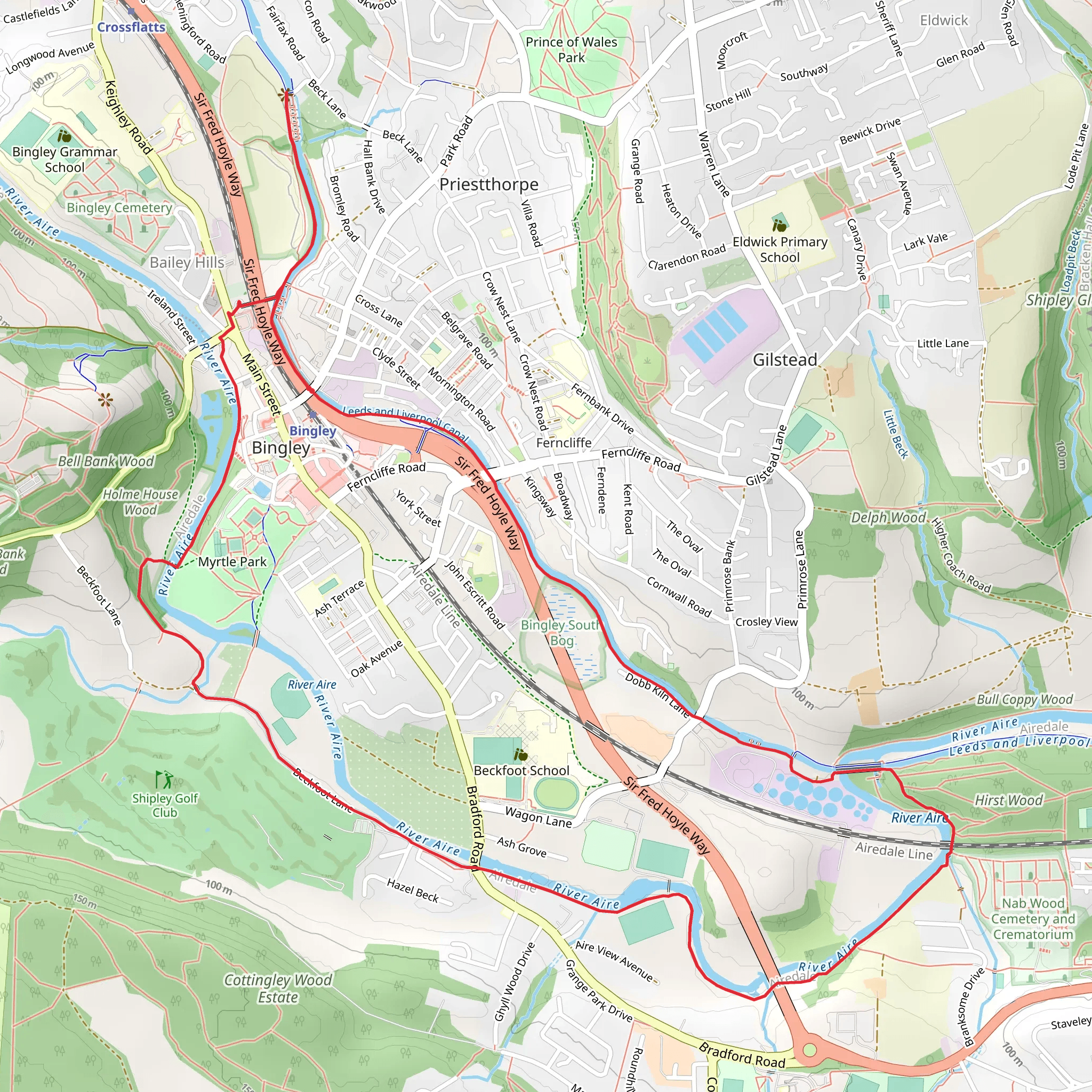 Five Rise Locks and the River Aire - Bingley mobile static map