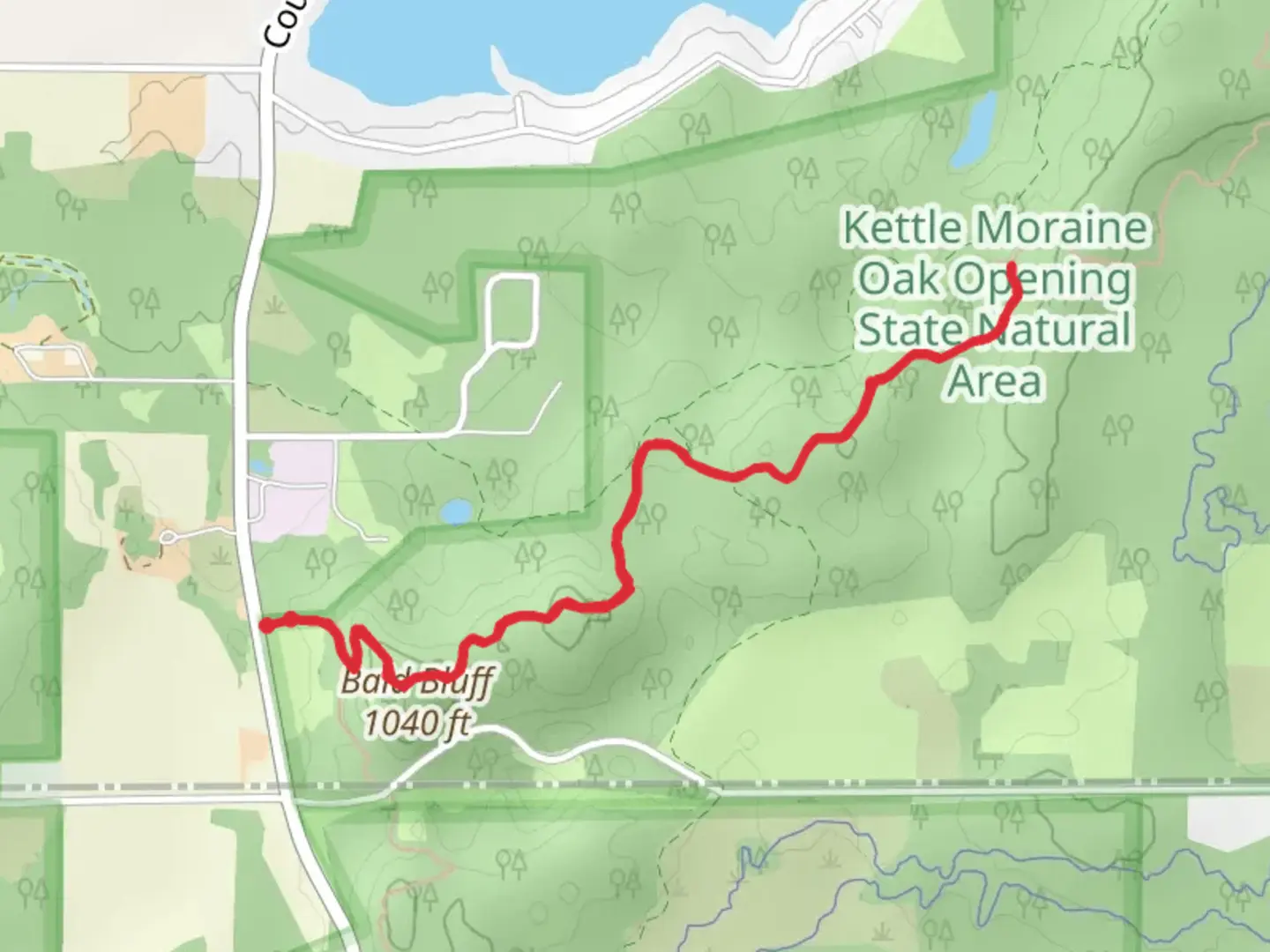 An image depicting the trail Bald Bluff and Ice Age Trail and its surrounding area.
