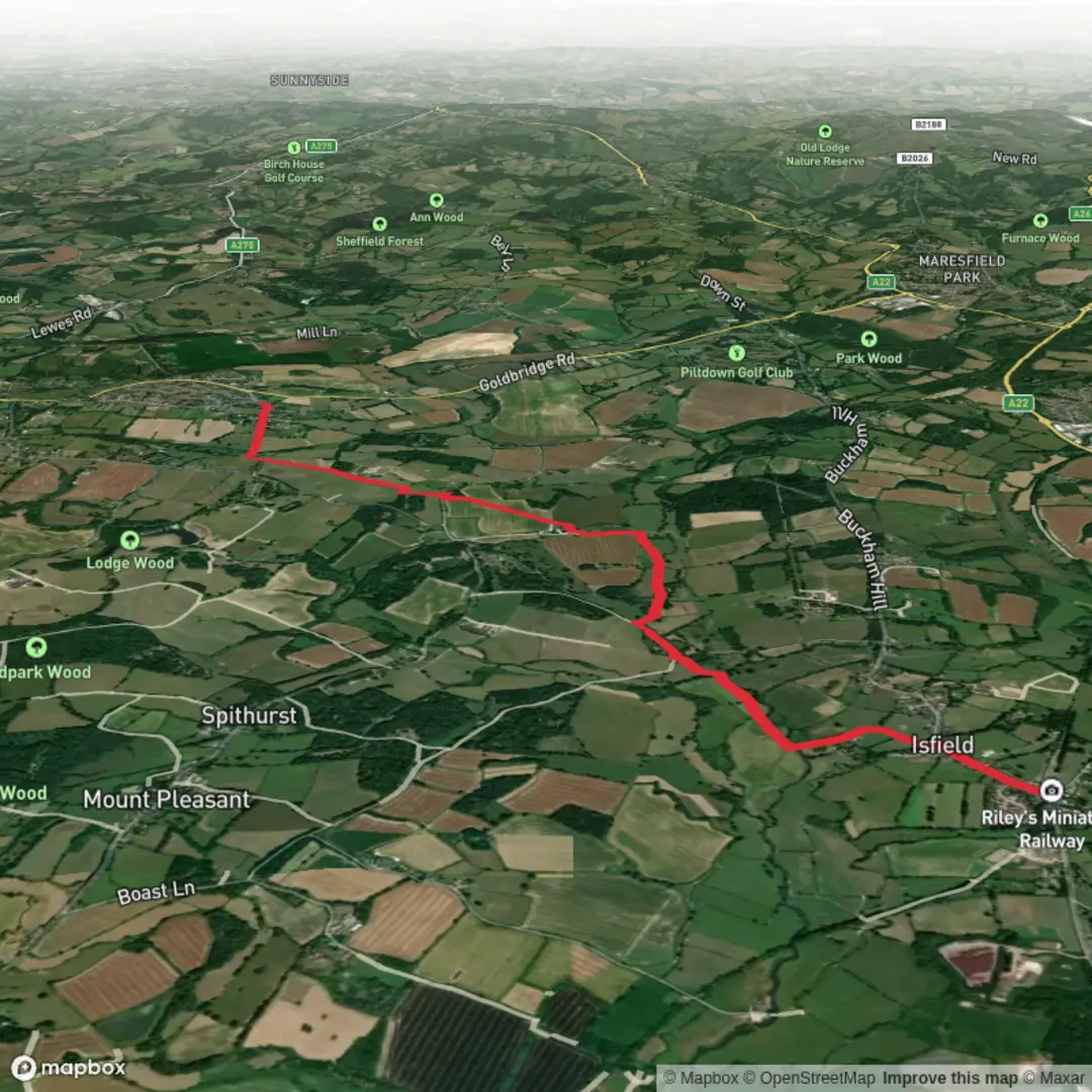 An image depicting the trail From The Crown to The Laughing Fish and its surrounding area.