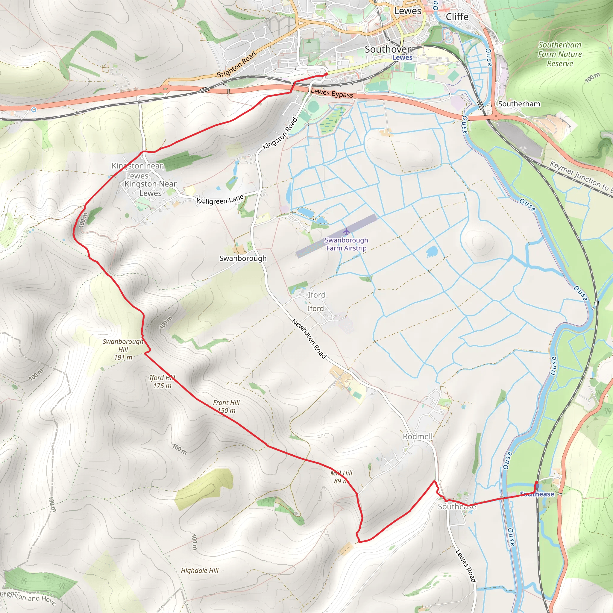 Lewes to Southease Walk via Spider Bench mobile static map