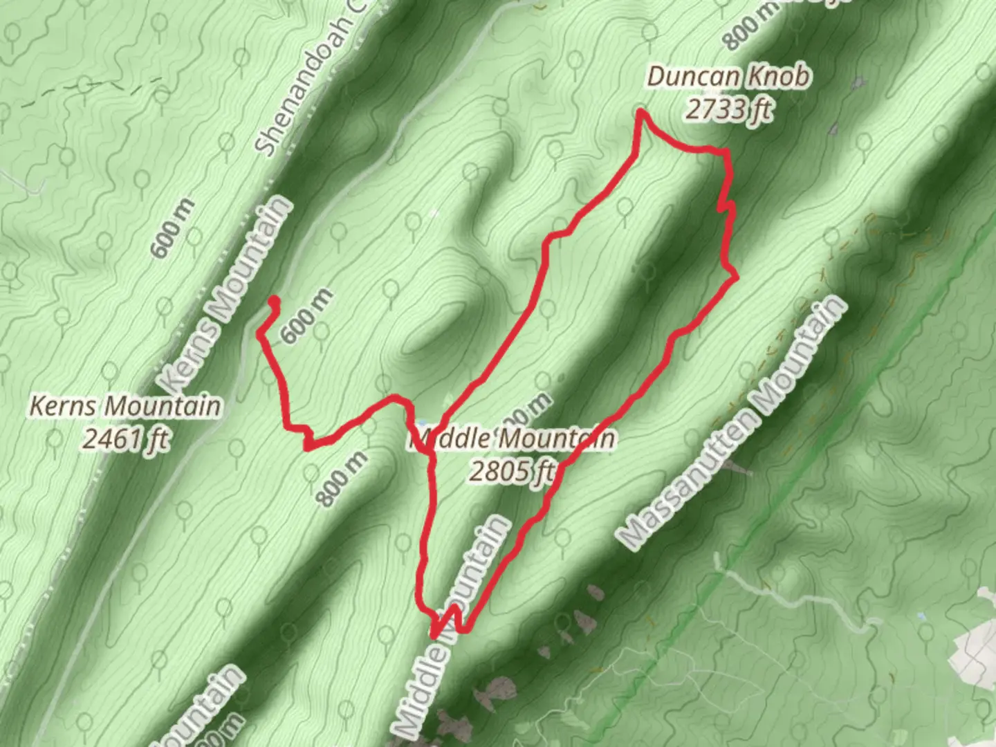 An image depicting the trail Scothorn Gap and Massanutten Loop Trail and its surrounding area.
