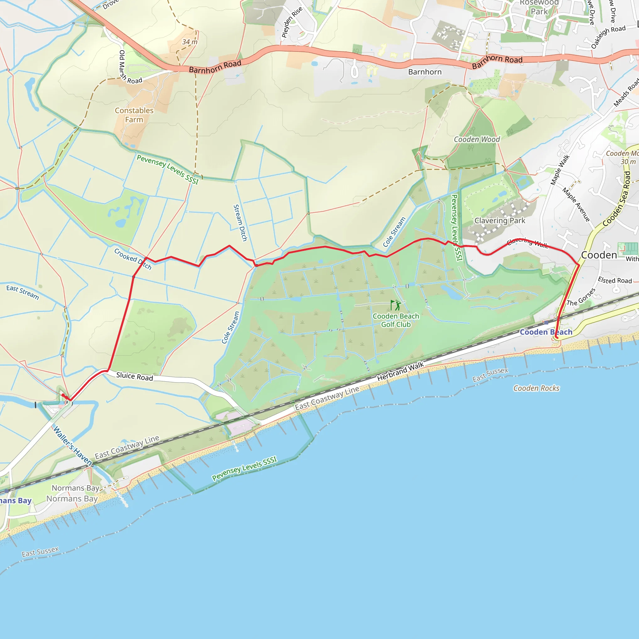 Walk to Cooden Beach mobile static map