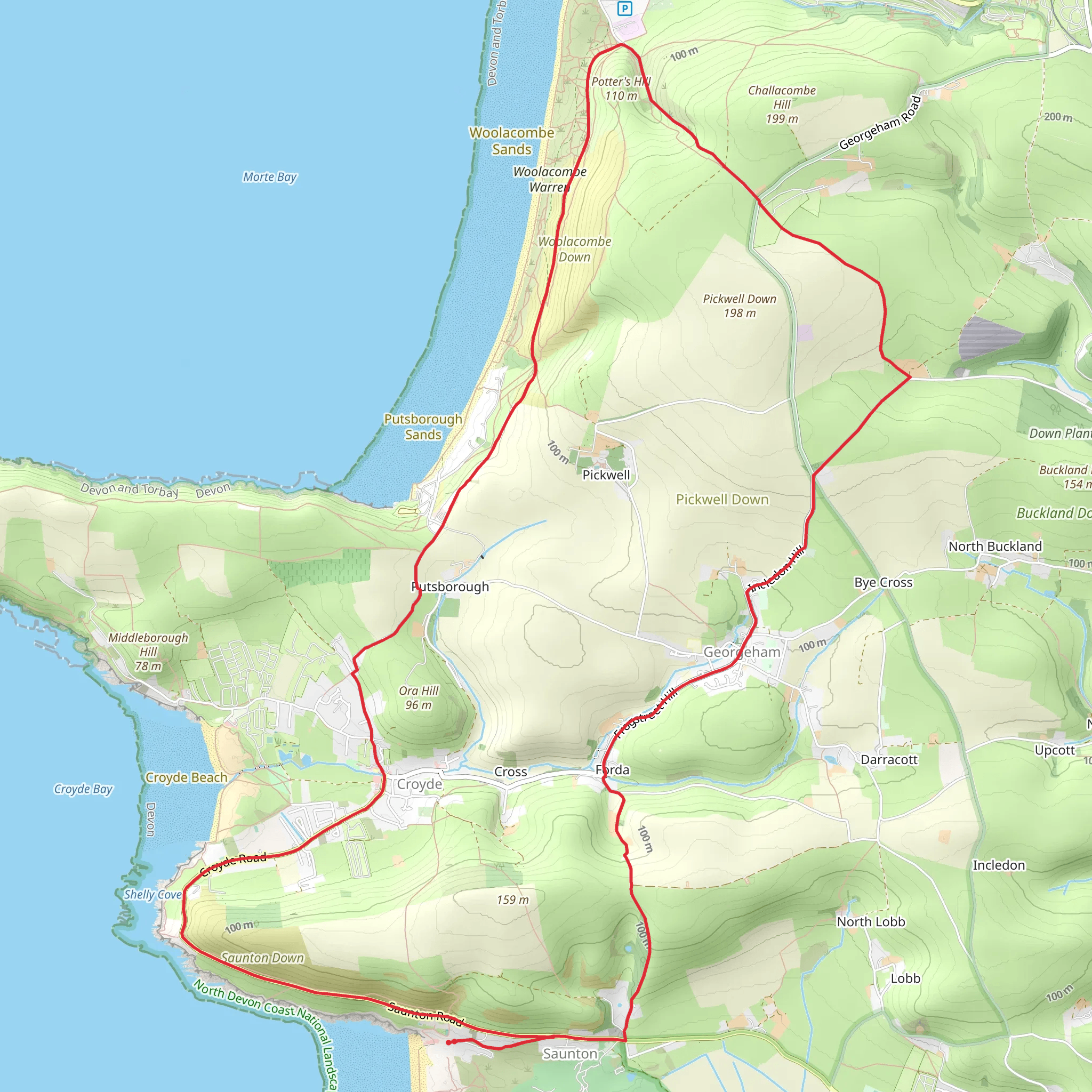 Saunton, Putsborough and Woolacombe Sands Loop mobile static map