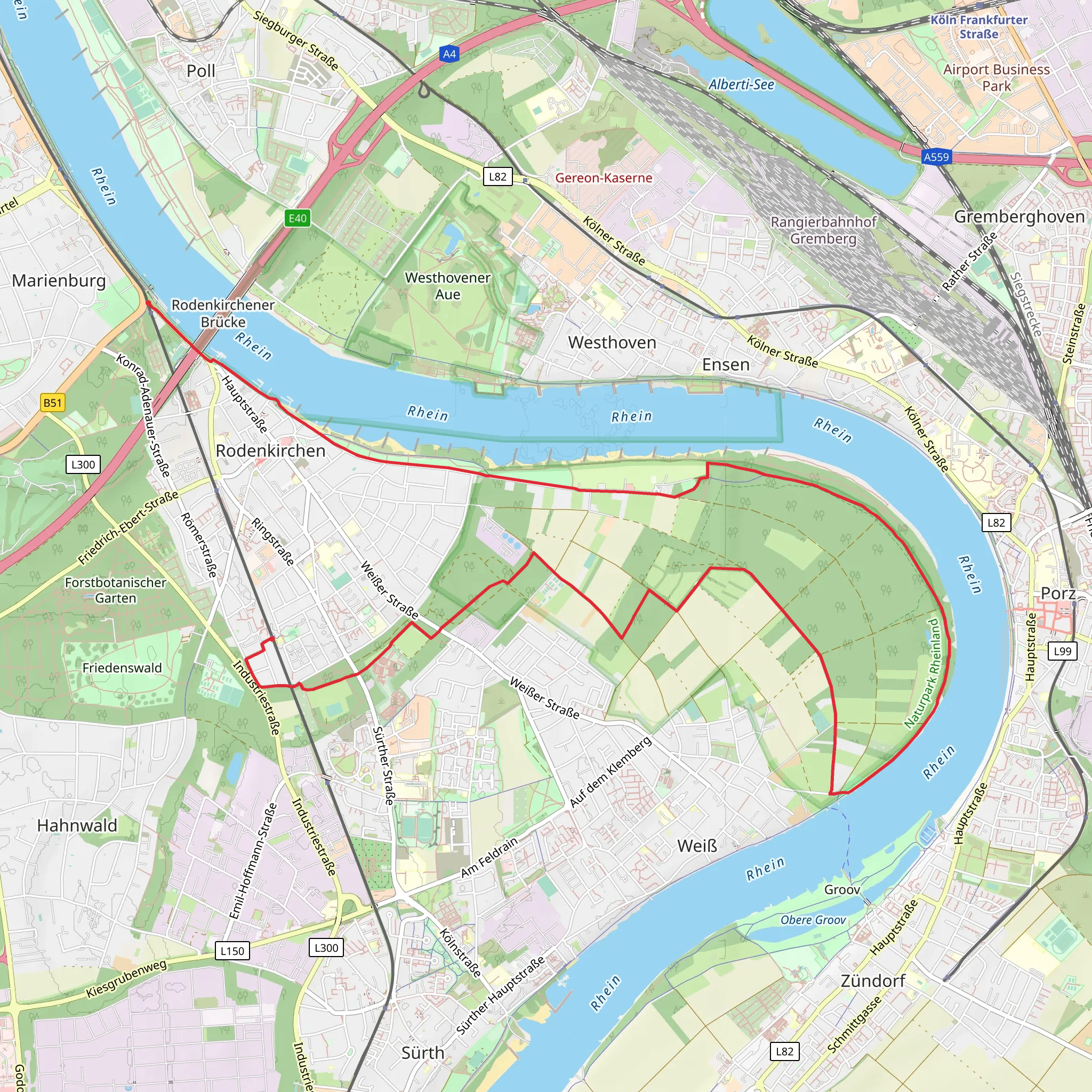 Heinrich-Lübke-Ufer to Siegfriedstraße via Kölnpfad mobile static map
