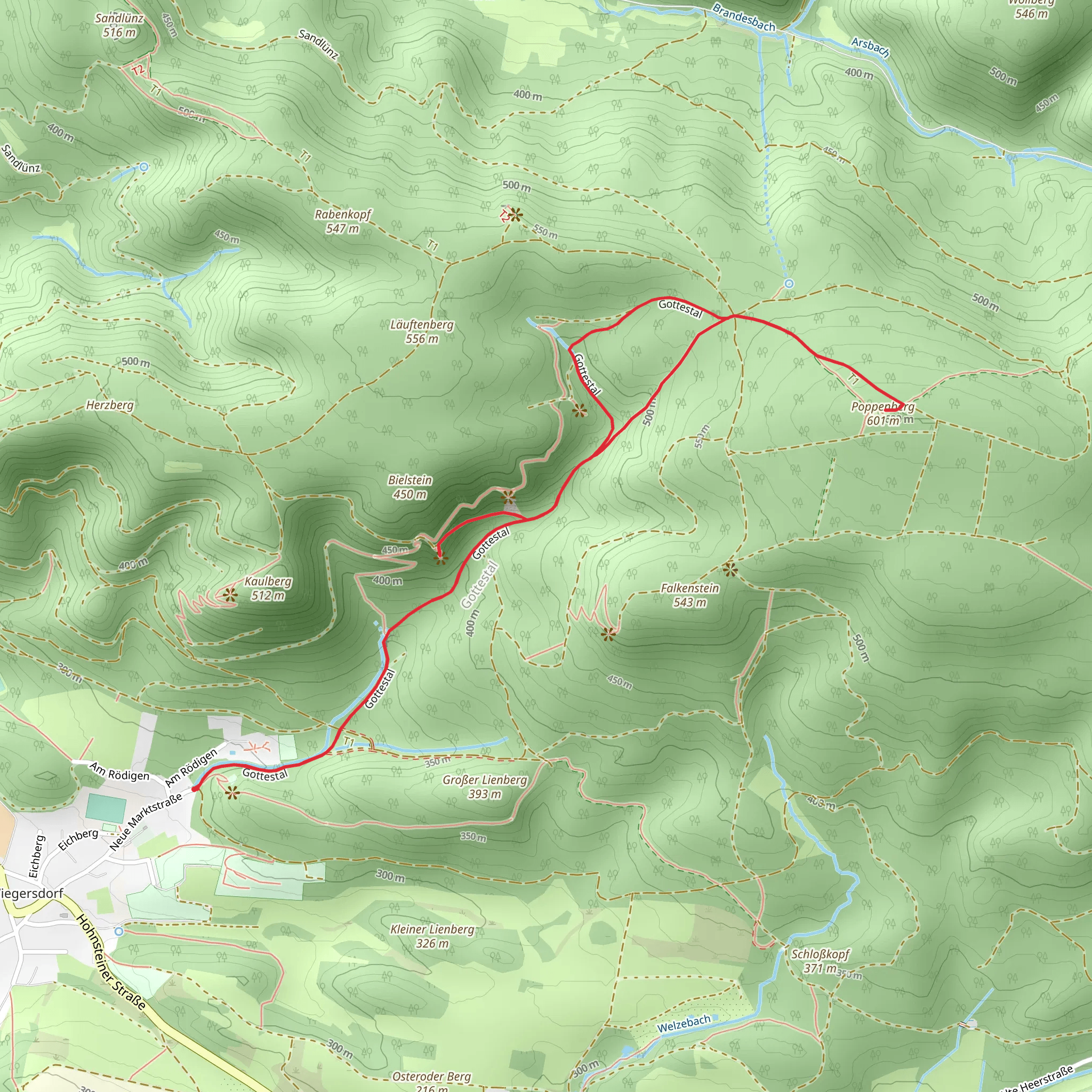 Bielstein and Poppenbergturm via Gottestal mobile static map