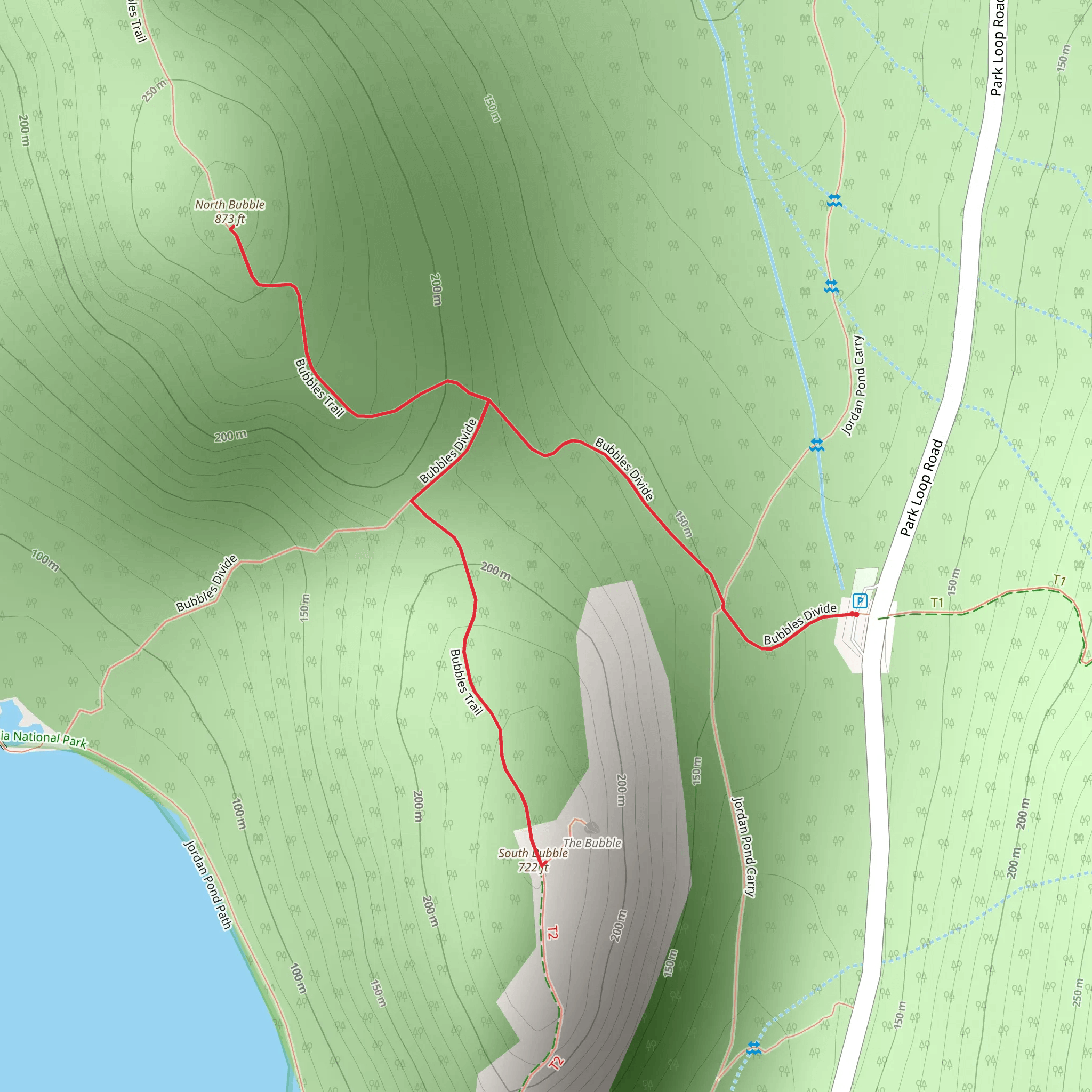 North Bubble and South Bubble Summit via Bubbles Divide Trail mobile static map