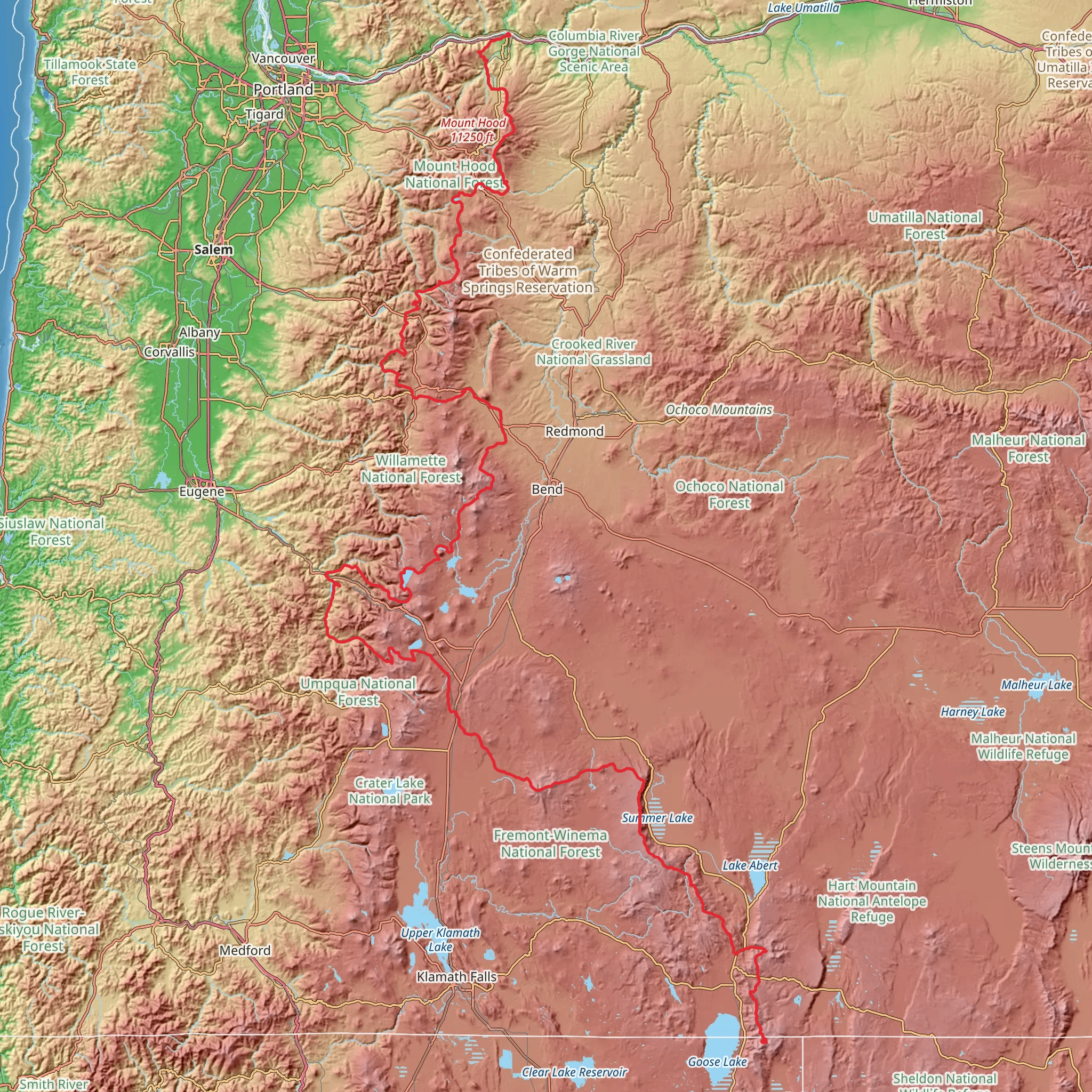 Oregon Timber Trail mobile static map