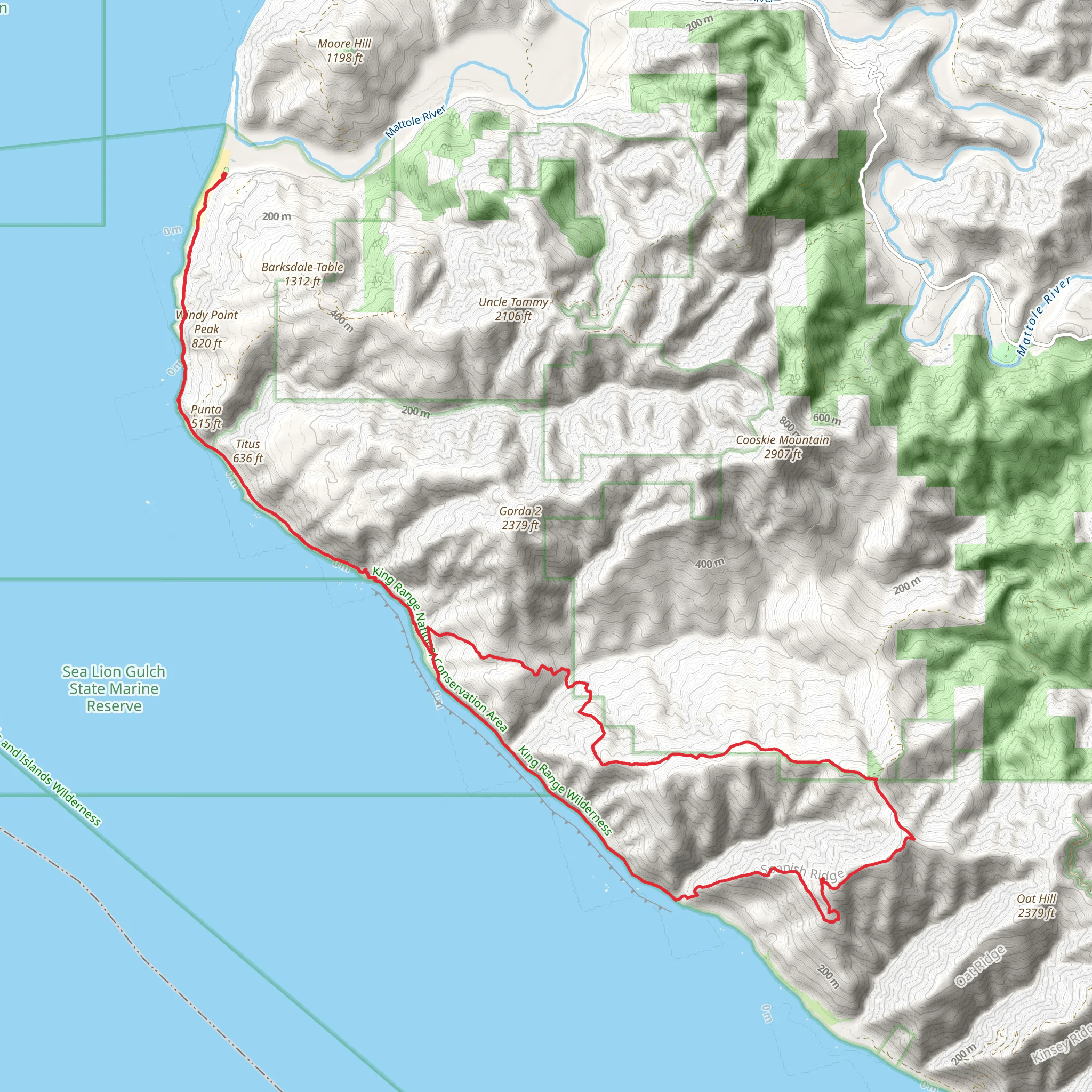 Windy Point and Titus Peak via Lost Coast Trail and Spanish Ridge Trail mobile static map
