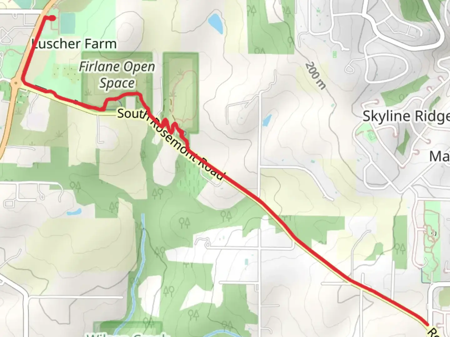 An image depicting the trail Rosemont Path at Luscher Farm and its surrounding area.