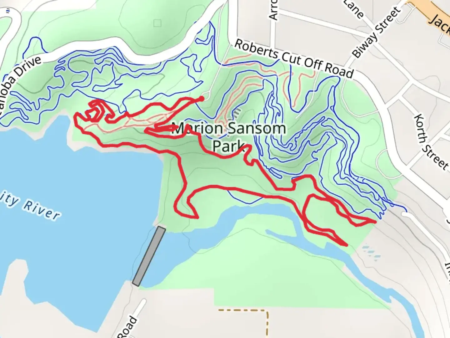 An image depicting the trail The Dam Drop Loop and its surrounding area.