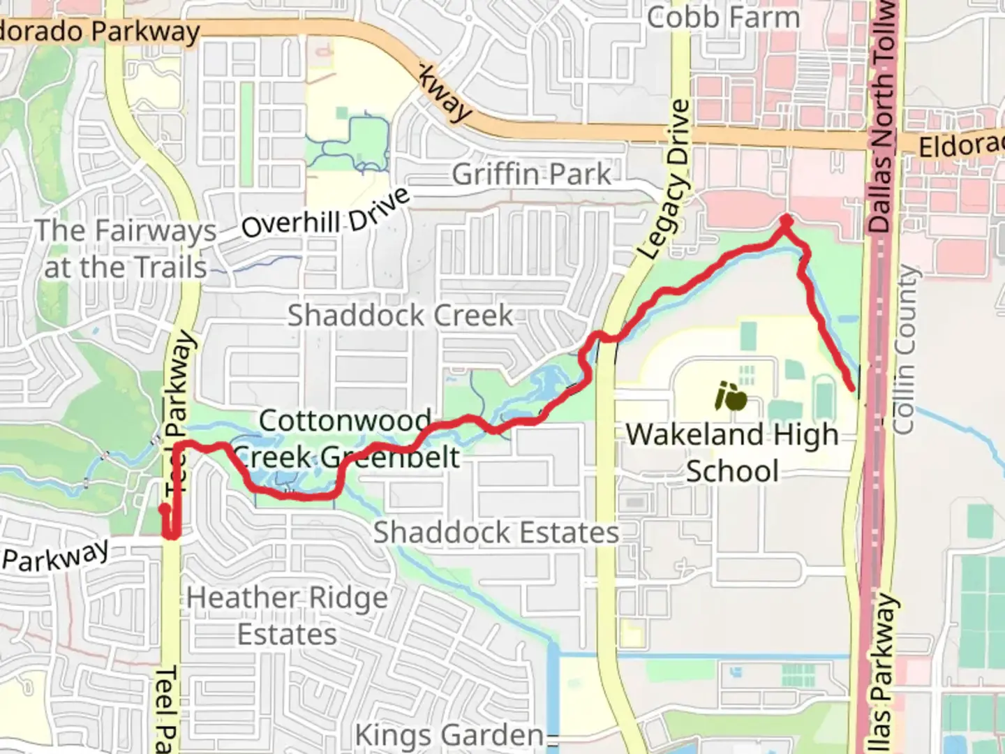An image depicting the trail Walk along Cottonwood Creek and its surrounding area.