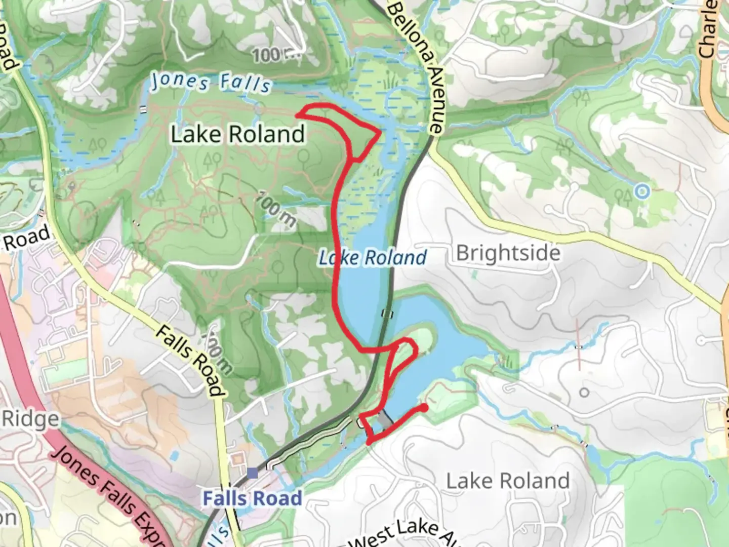 An image depicting the trail Red Loop Trail - Lake Roland and its surrounding area.