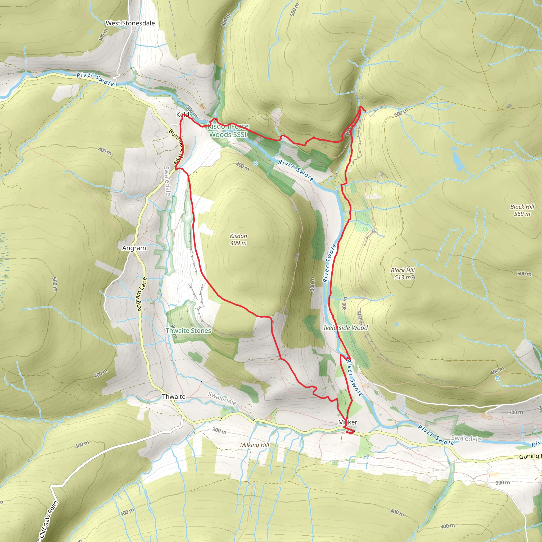 Swinner Gill Lead Mine Loop from Muker mobile static map