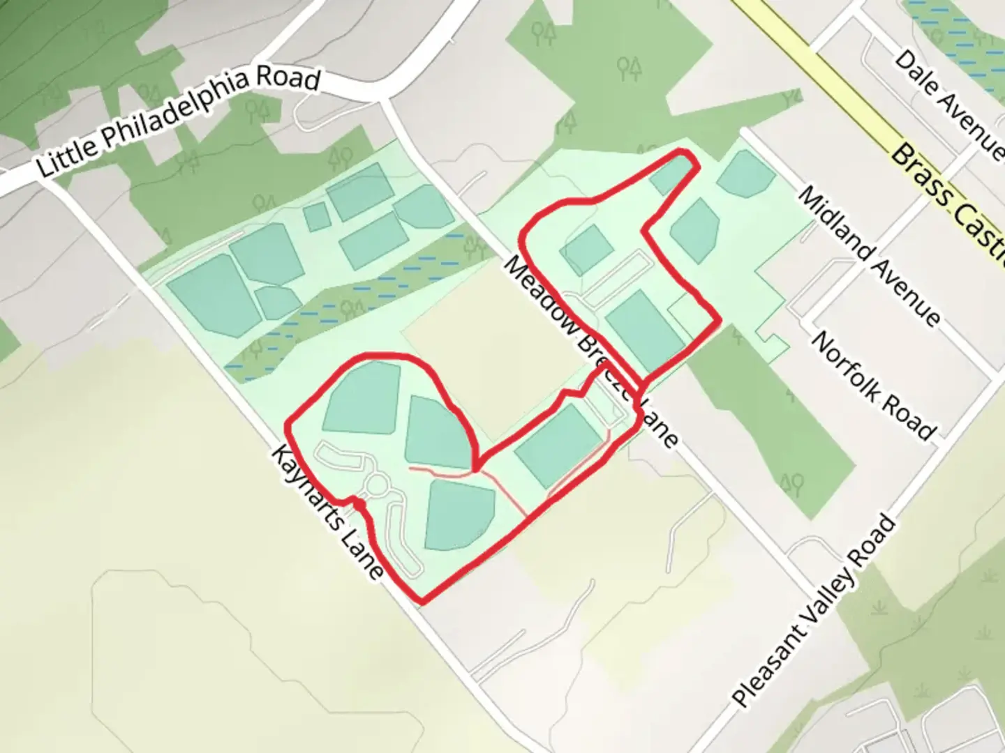 An image depicting the trail Kayharts Lane Loop - East and its surrounding area.