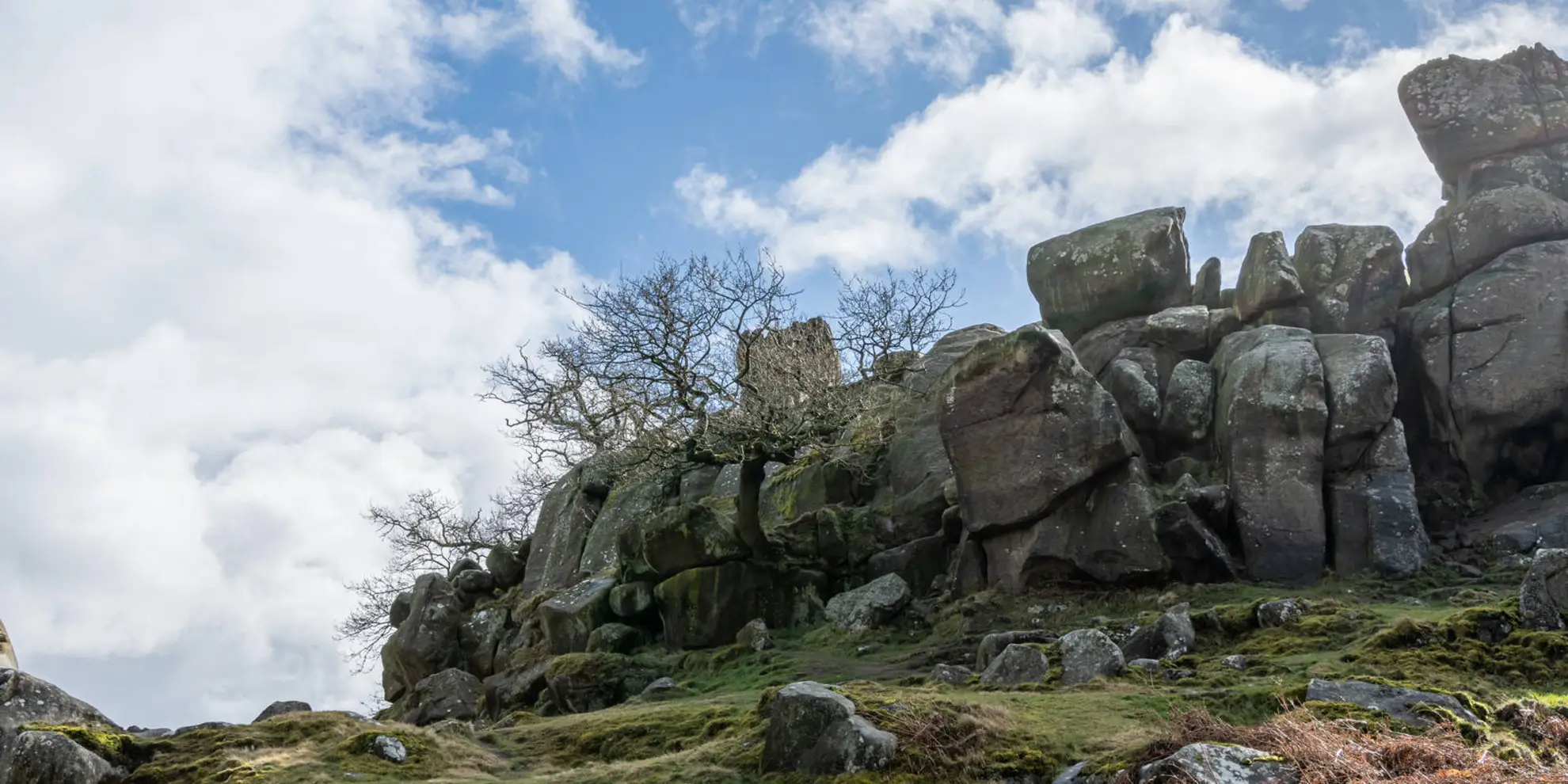 An image depicting the trail Robin Hood's Stride and Stanton Moor and its surrounding area.