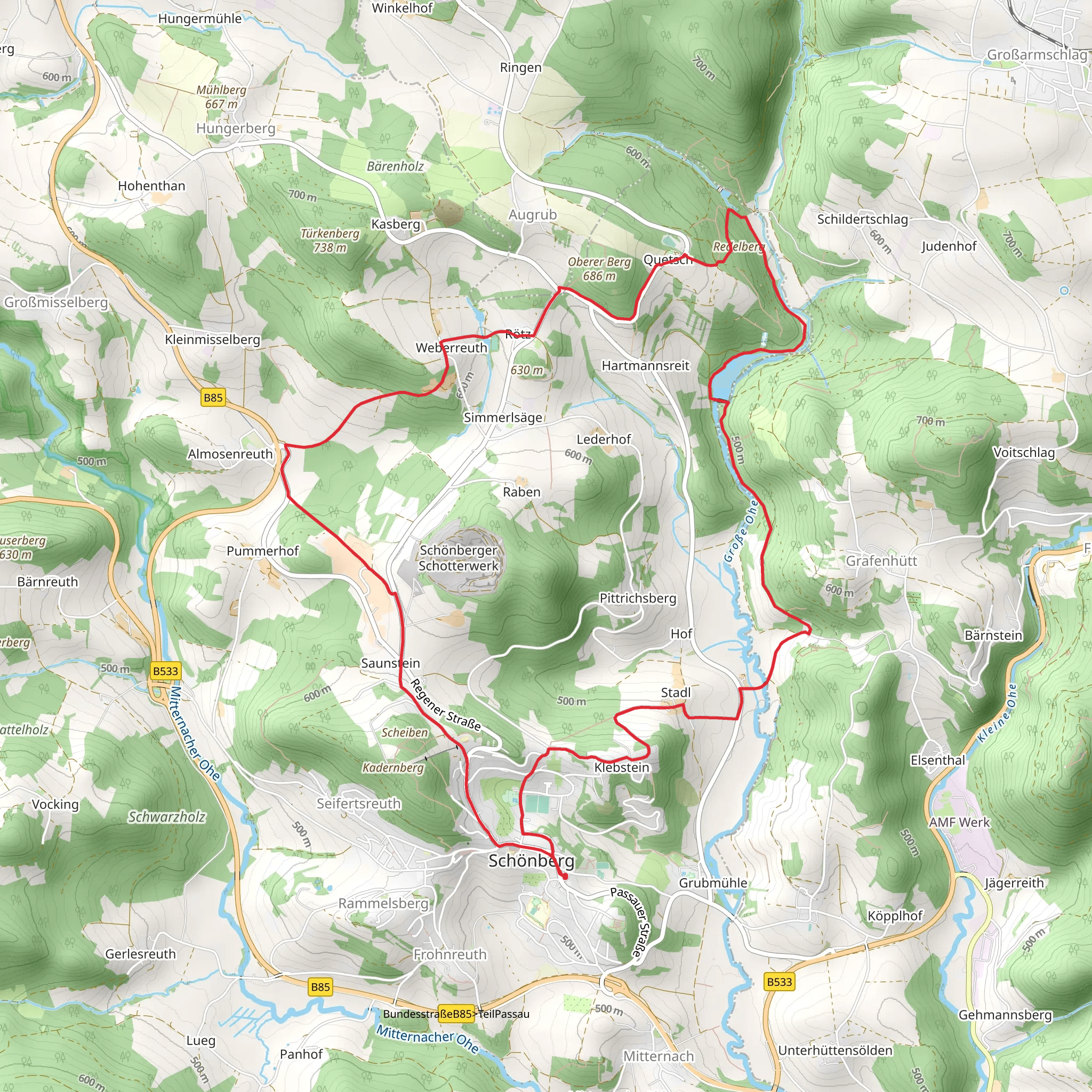 Stausee-Hartmannsreit via Ahorn and Rundwanderweg 3 mobile static map