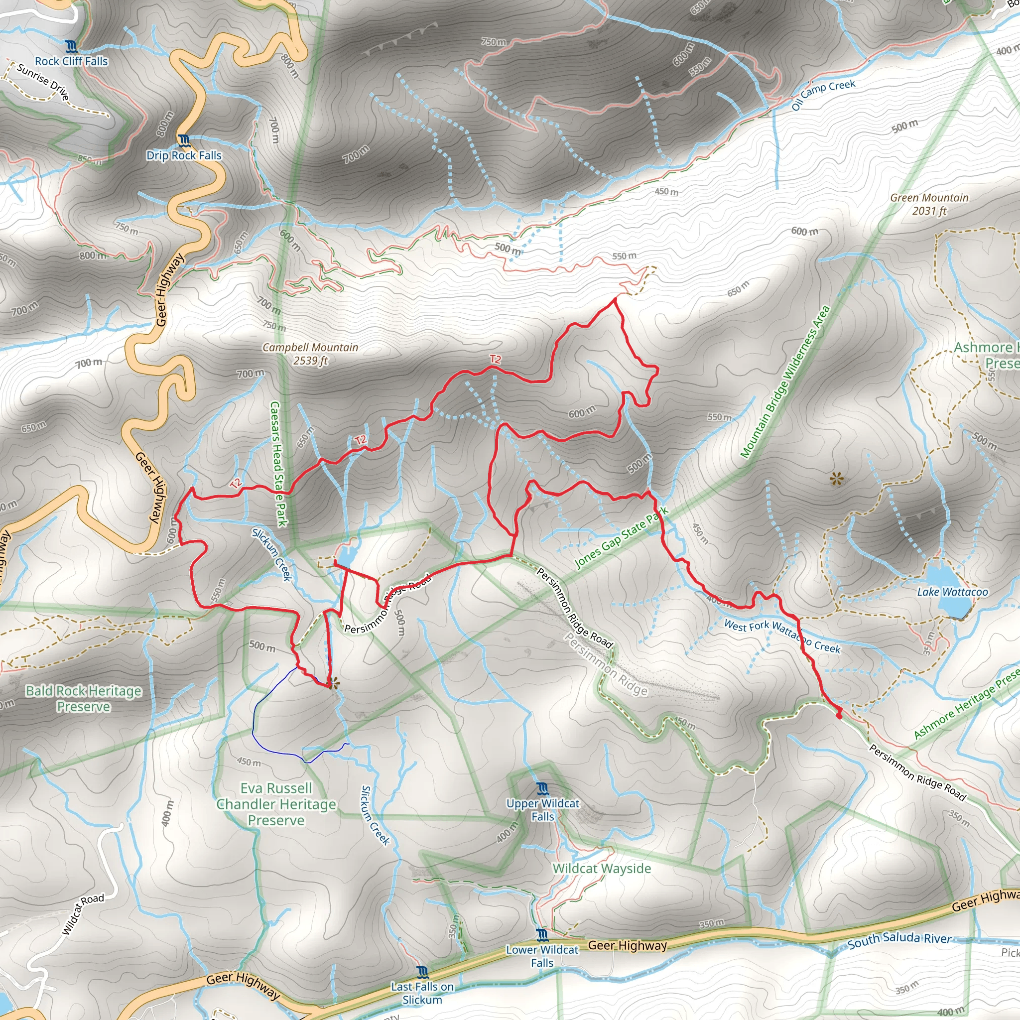 Upper Gap and Slickum Creek Loop via Mountain Bridge Passage Trail mobile static map