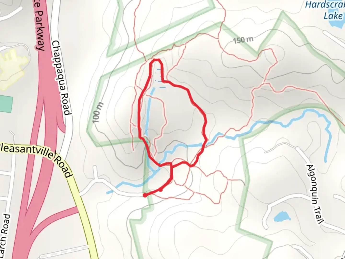 An image depicting the trail Hardscrabble Wilderness Area Loop from Dogwood Lane and its surrounding area.