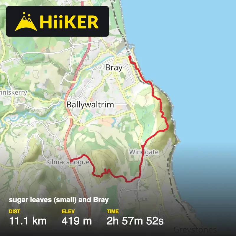 A map preview of the recording sugar leaves (small) and Bray.