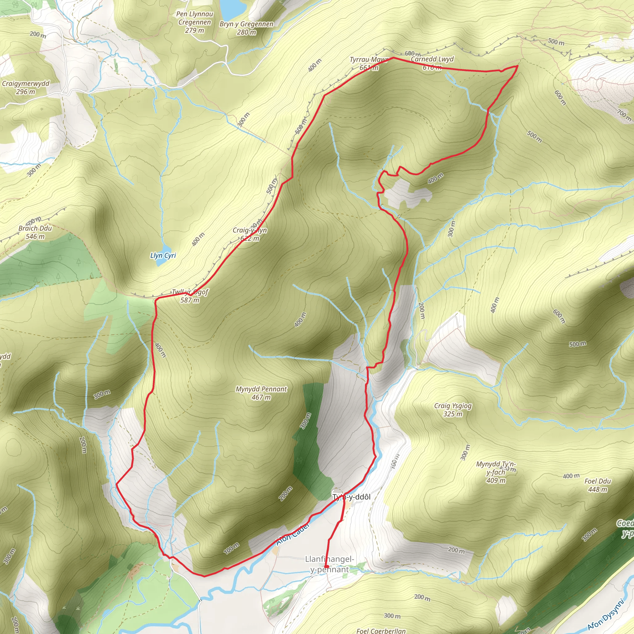 West of Cadair Idris - Tyrrau Mawr and Craig-y-llyn mobile static map