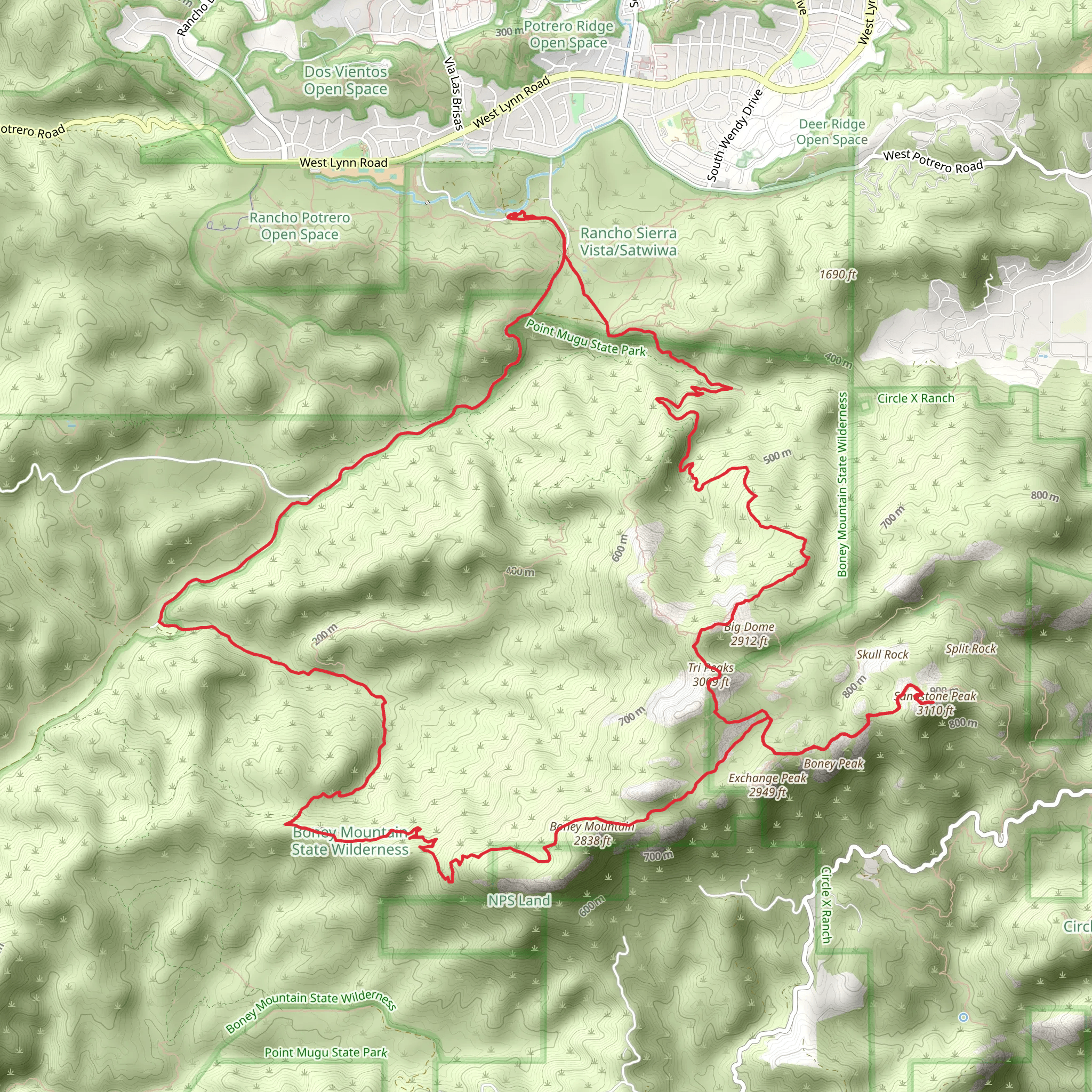 Old Cabin, Tri Peaks Trail and Sycamore Canyon Fire Road Loop mobile static map