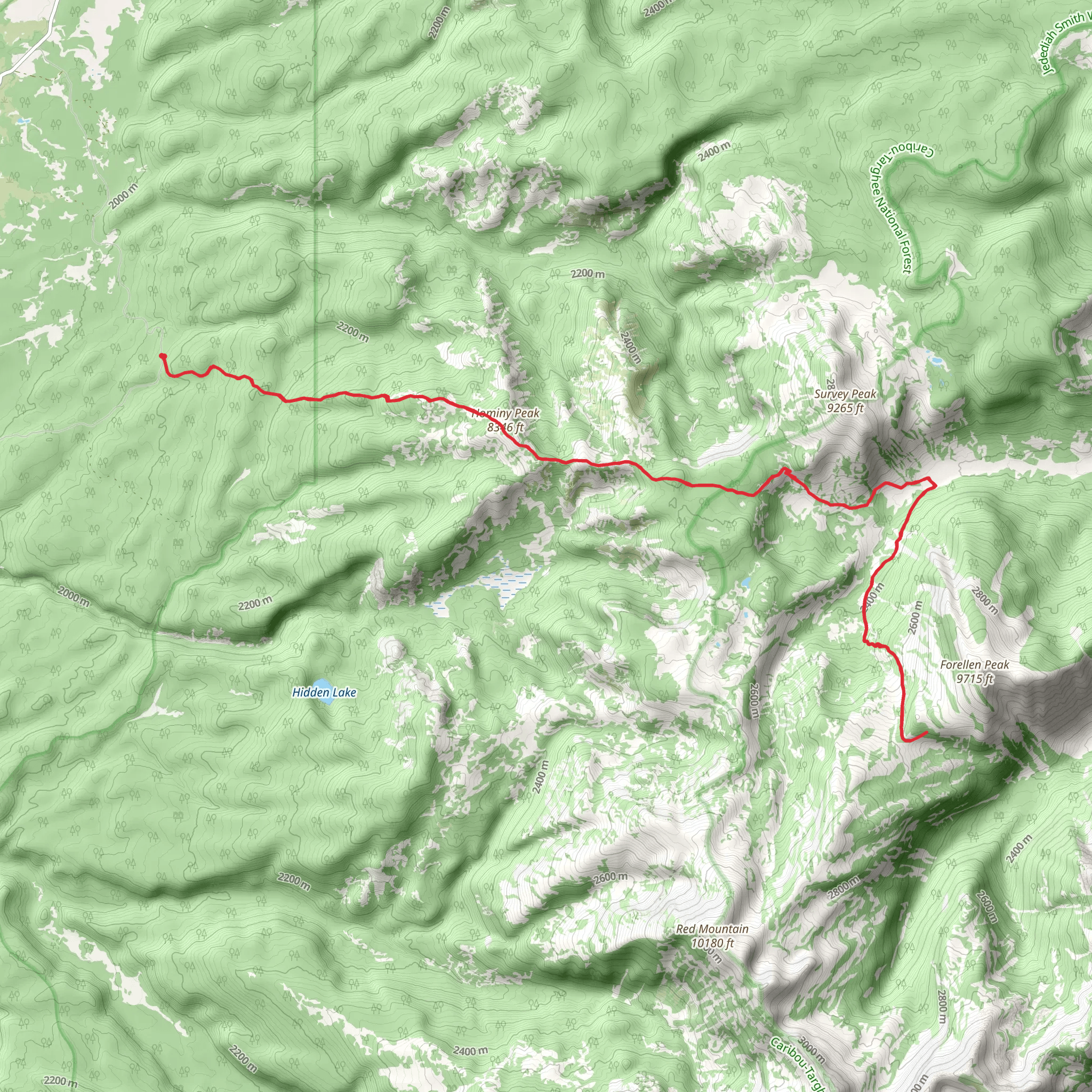 Forellen Divide via Hominy Peak Trail mobile static map