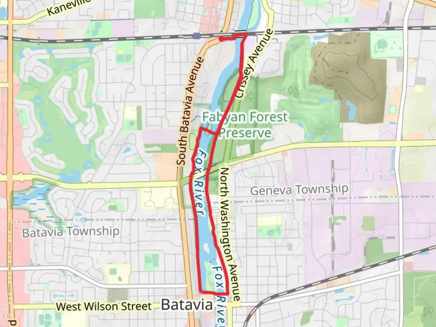 An image depicting the trail Fox River Loop Trail from Geneva and its surrounding area.