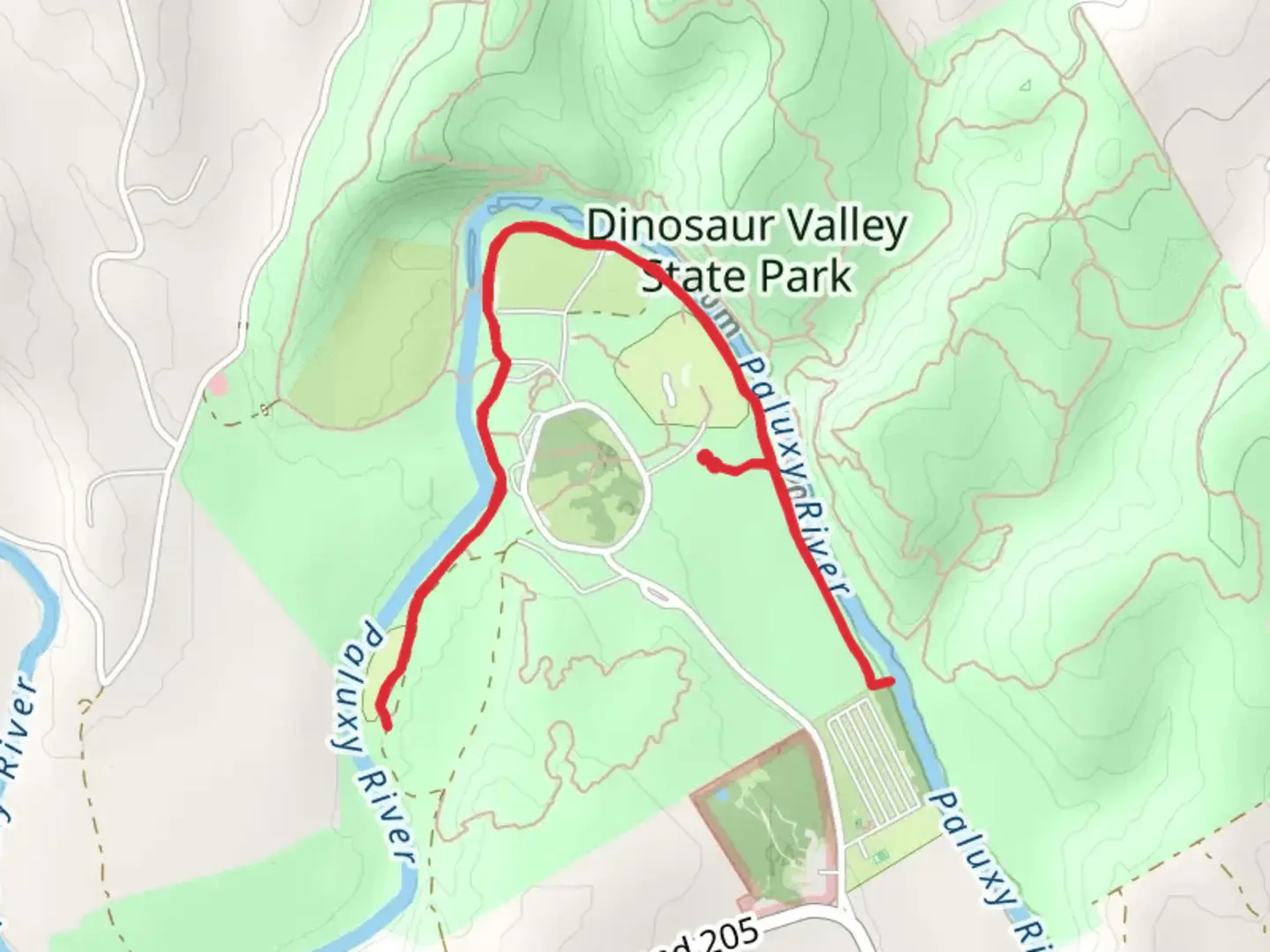 An image depicting the trail Paluxy River and Blue Hole Trail and its surrounding area.