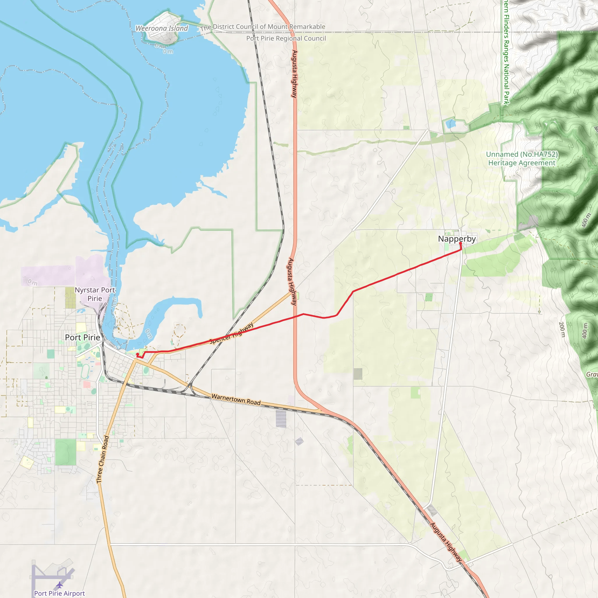 Port Pirie to Napperby Track mobile static map