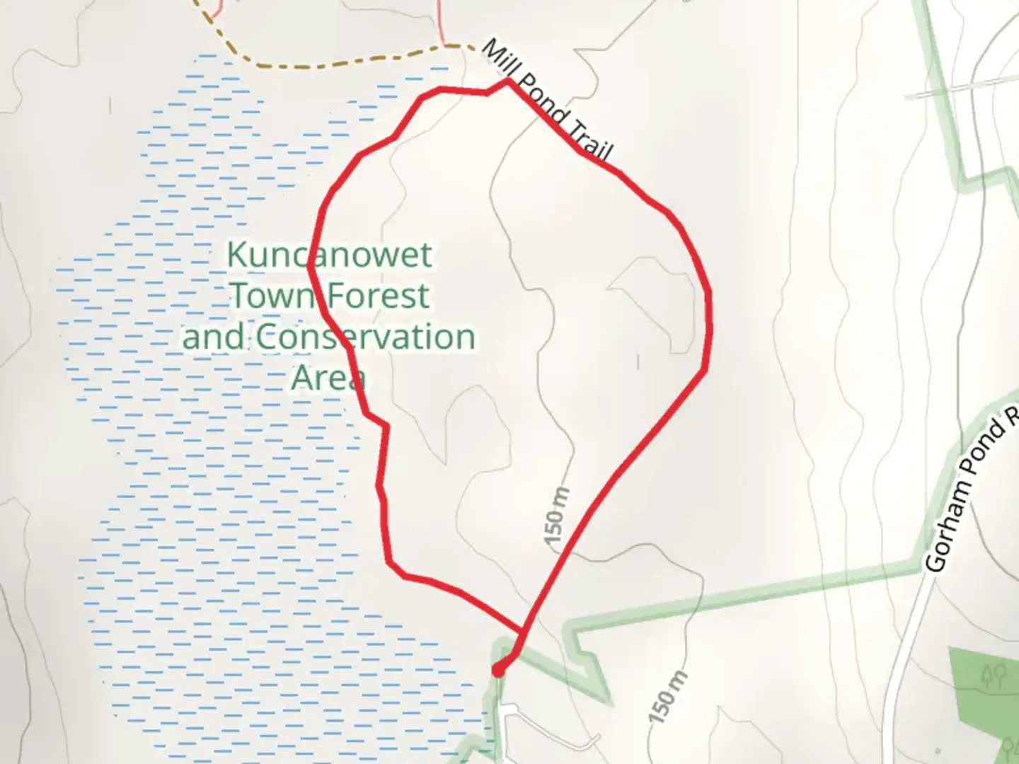 An image depicting the trail Hobblebush Trail and Mill Pond Trail Loop and its surrounding area.