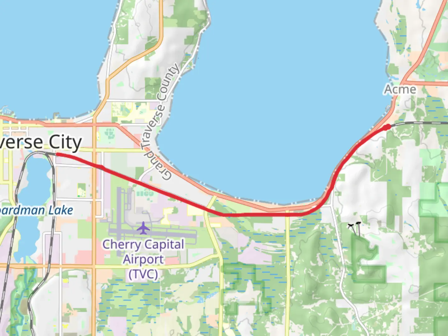 An image depicting the trail Traverse Area Recreational Trail and its surrounding area.