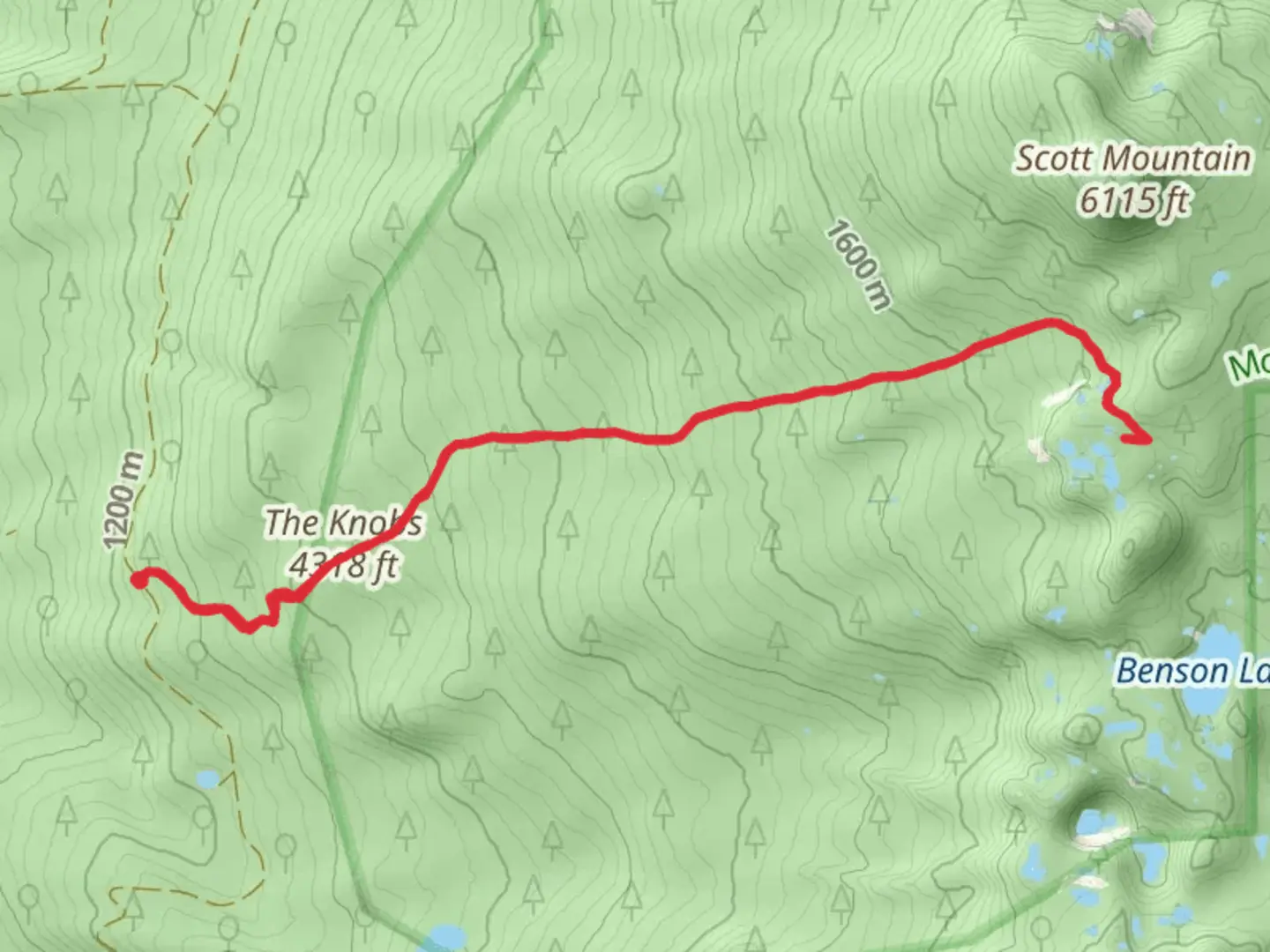 An image depicting the trail The Knobs and Tenas Lakes via Benson Lake Trail and its surrounding area.