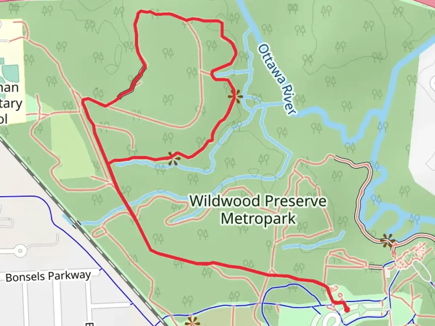 An image depicting the trail Upland Woods Loop Trail and its surrounding area.
