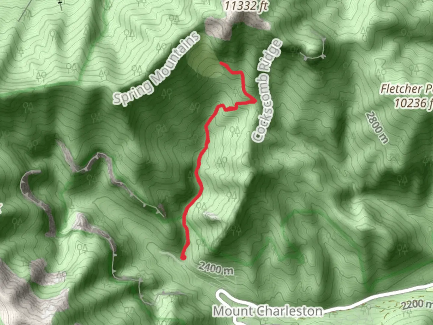 An image depicting the trail Trail Canyon from Kyle Canyon Road and its surrounding area.
