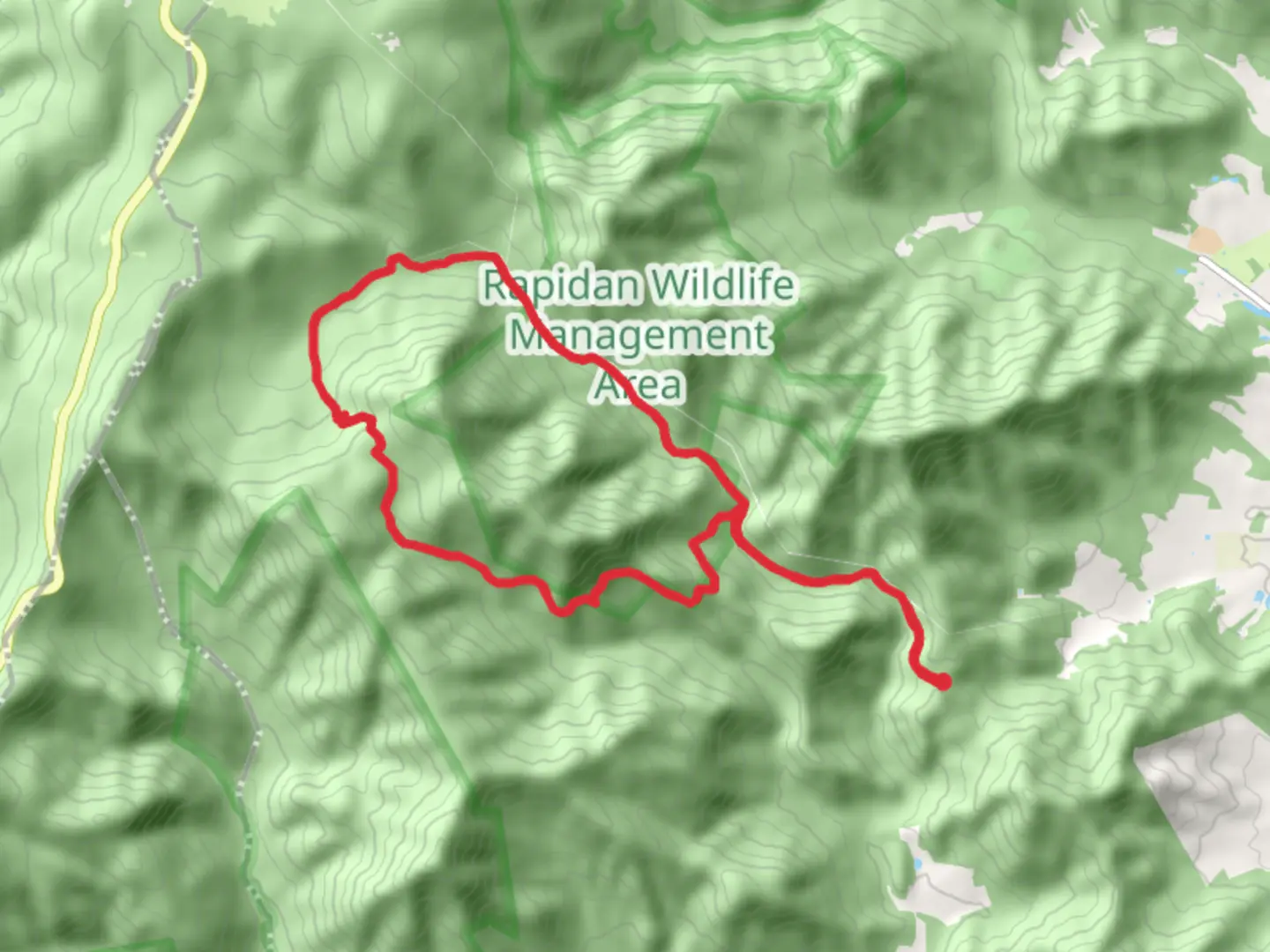 An image depicting the trail Rapid Fire Trail and Fork Mountain Fire Road Loop and its surrounding area.