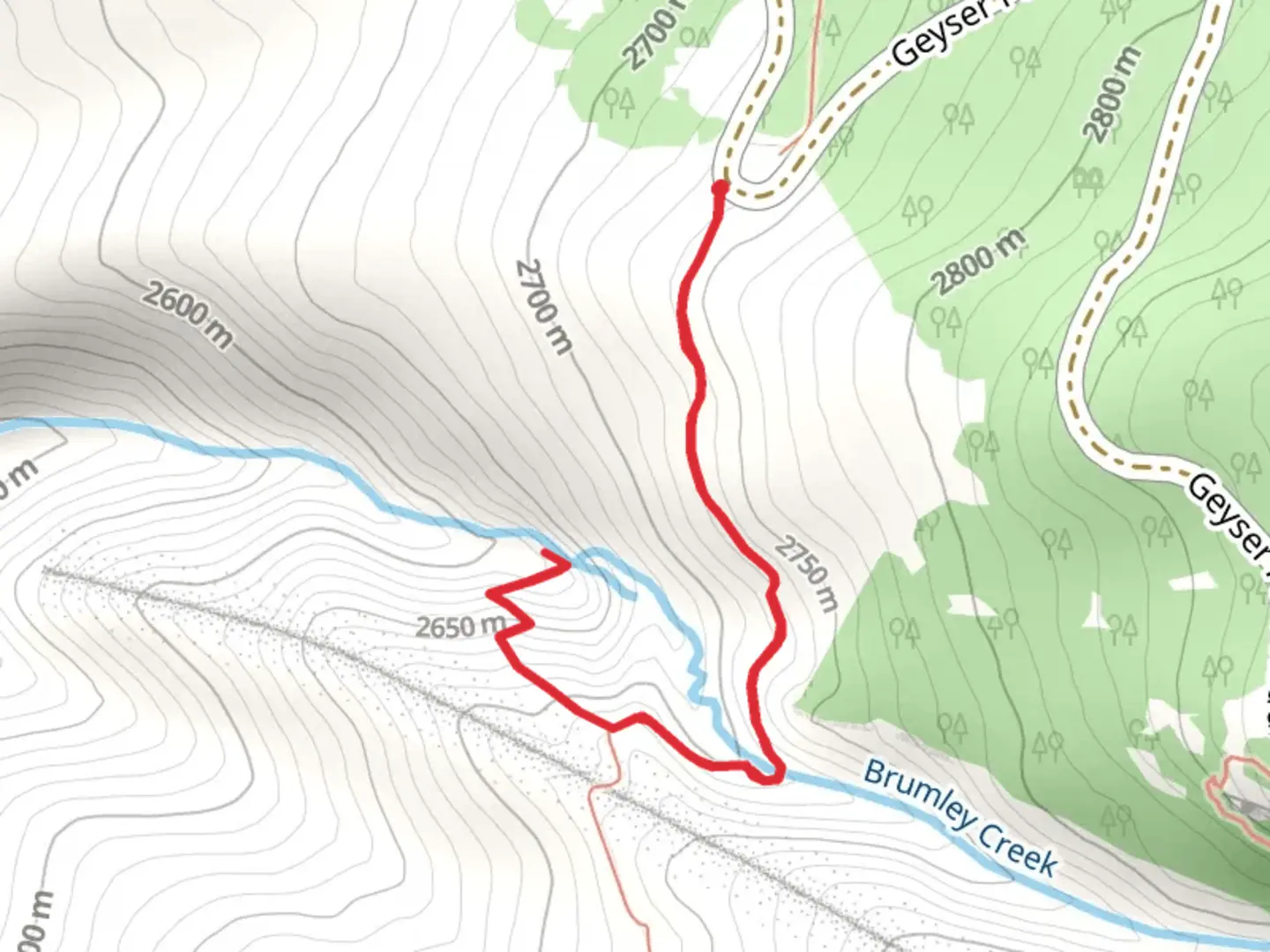 An image depicting the trail Brumley Creek via Squaw Springs and its surrounding area.