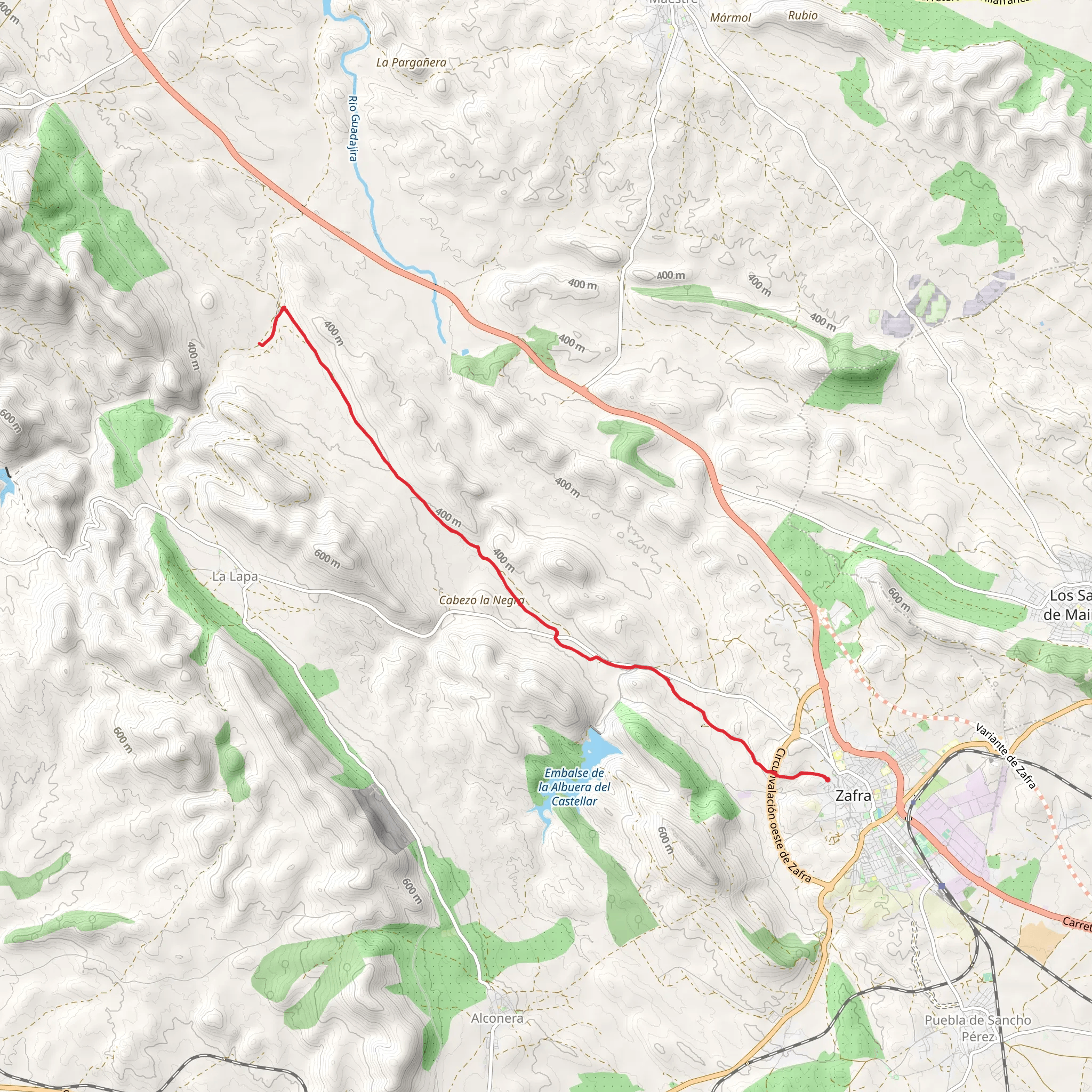 Zafra to Puente Llorente Bridge PR BA 155 mobile static map