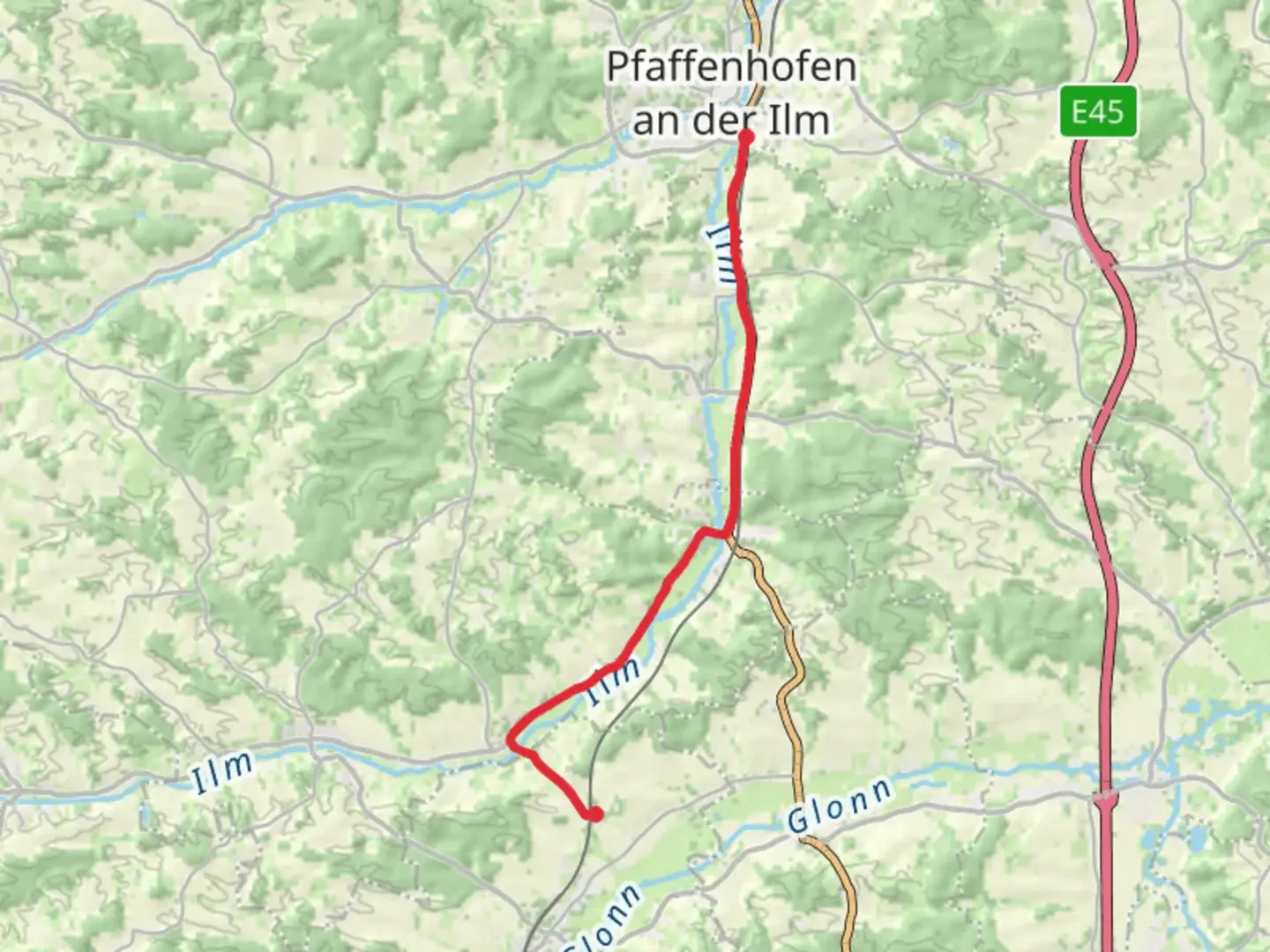 An image depicting the trail Obermarbach to Pfaffenhofen Walk and its surrounding area.