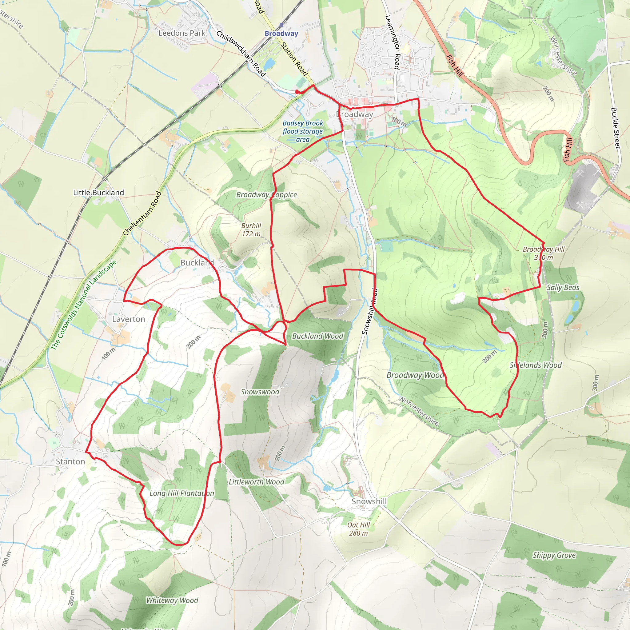 Broadway, Buckland and Stanton Loop mobile static map