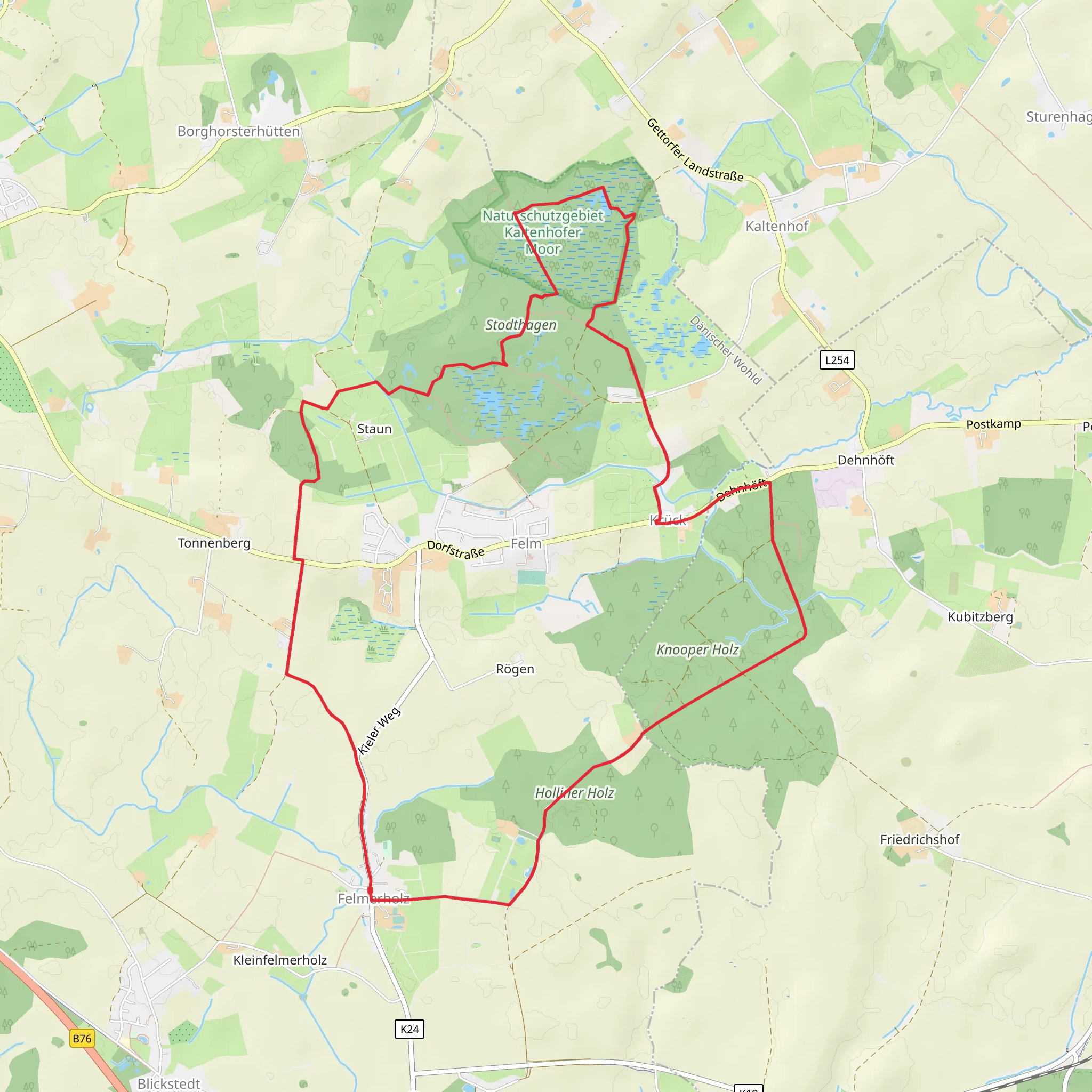 Felmer Moor, Kaltenhofer Moor and Hunnenberg Loop - Felmerholz mobile static map