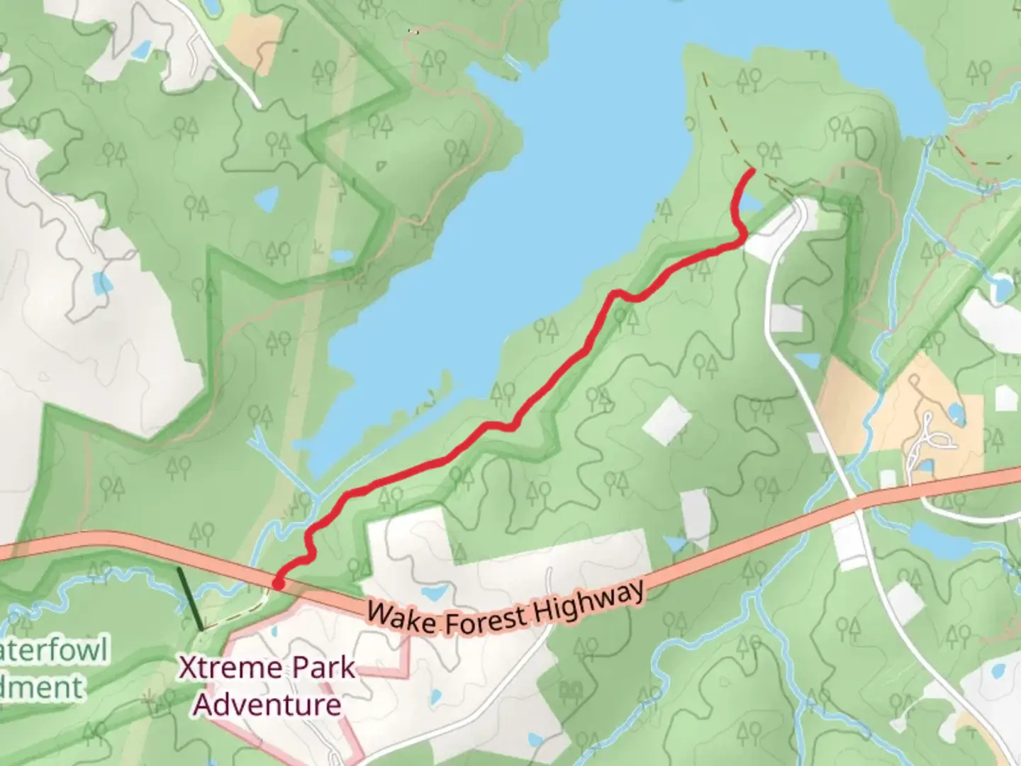 An image depicting the trail Falls Lake Trail and its surrounding area.