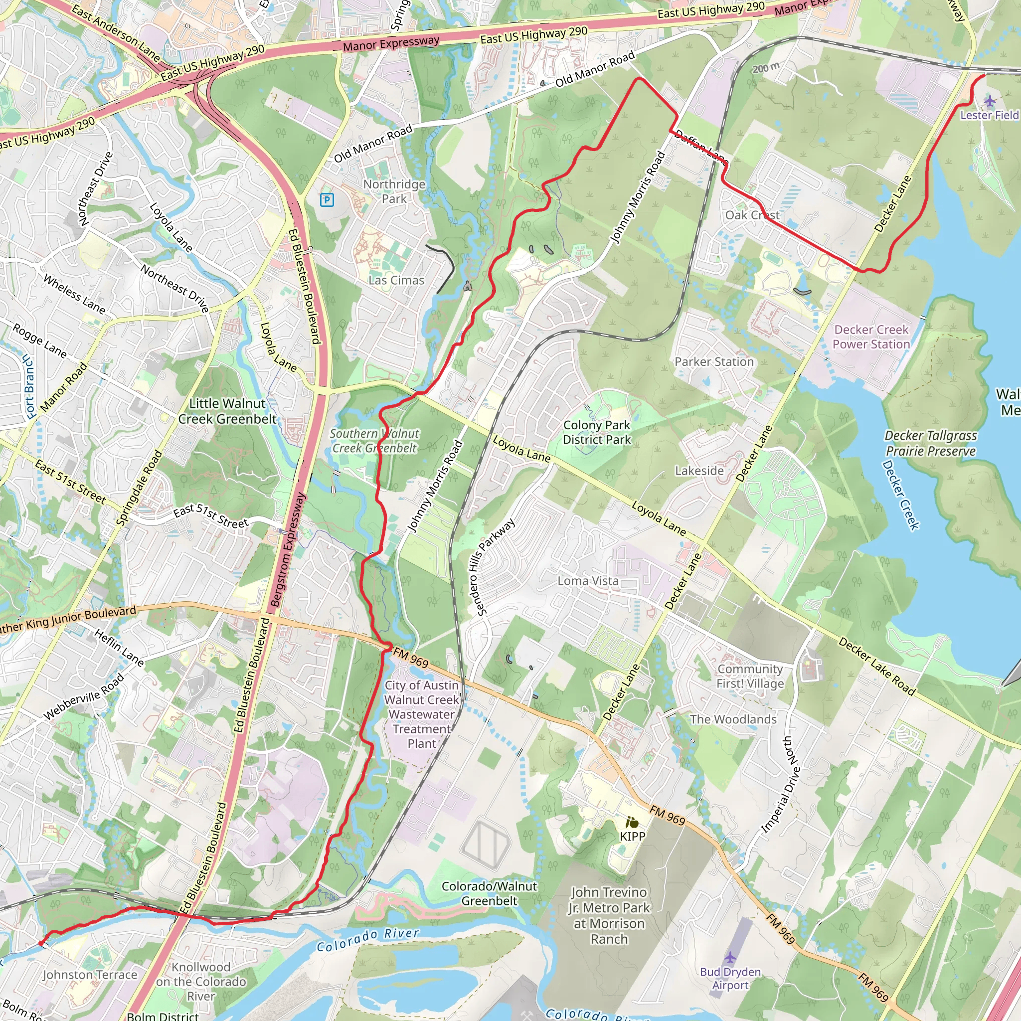 Southern Walnut Creek and Austin to Manor Trail mobile static map