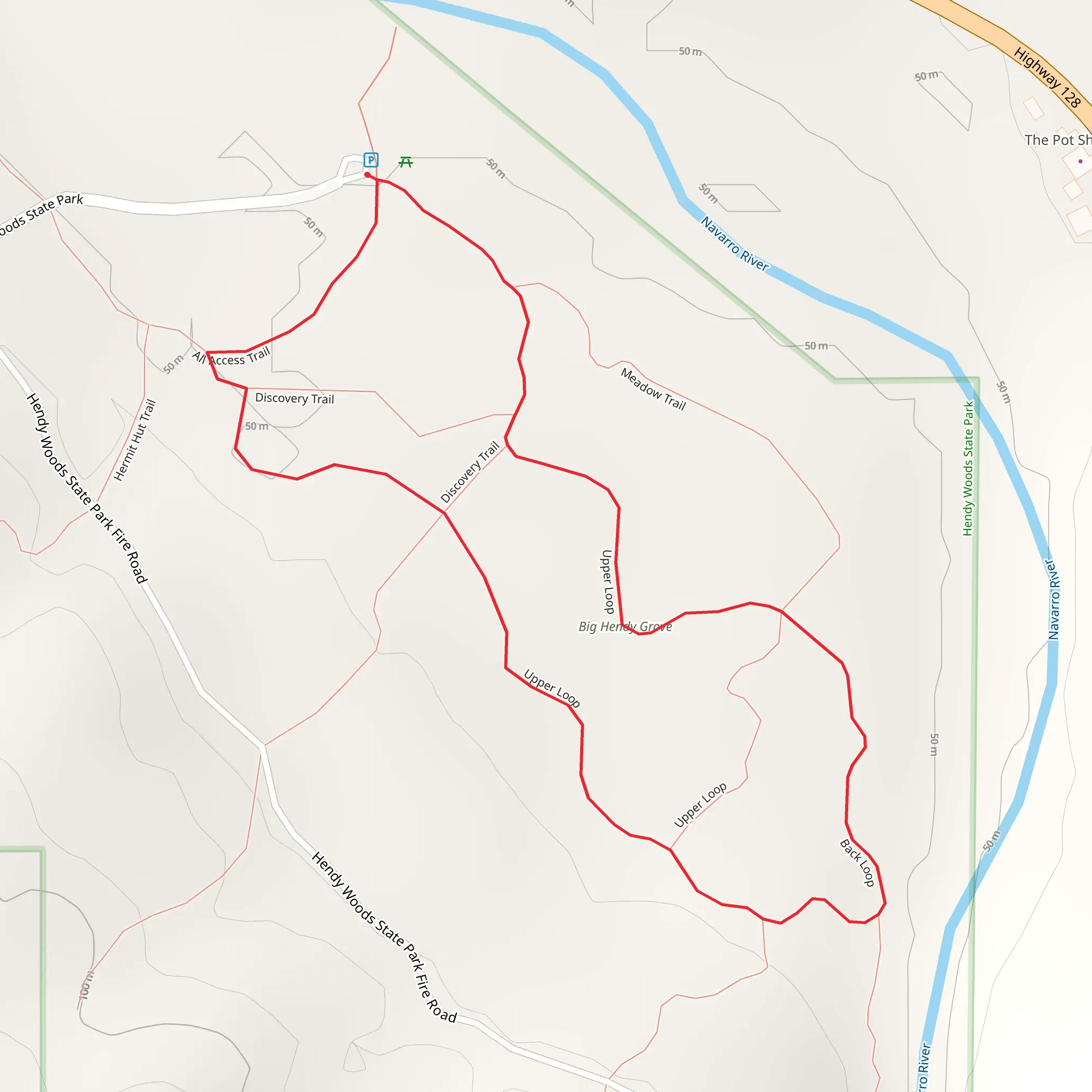 Hendy Woods State Park - Upper Loop mobile static map