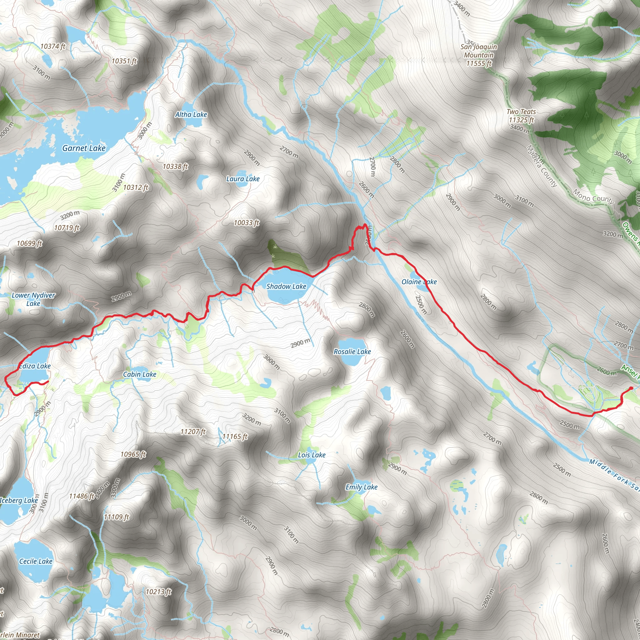 Ediza and Shadow Lakes Trail mobile static map