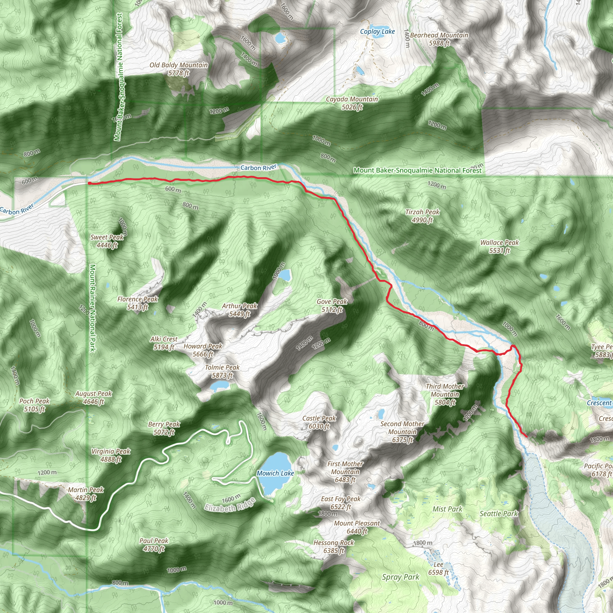 Carbon Glacier Trail mobile static map