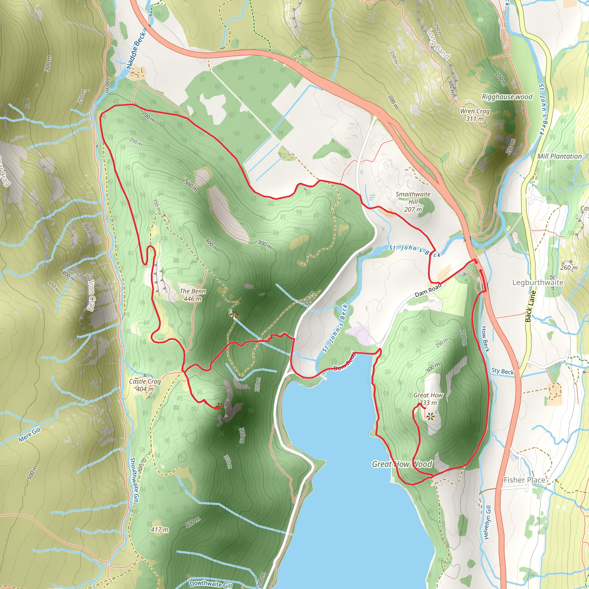 Raven Crag and Great How Loop - Thirlmere mobile static map