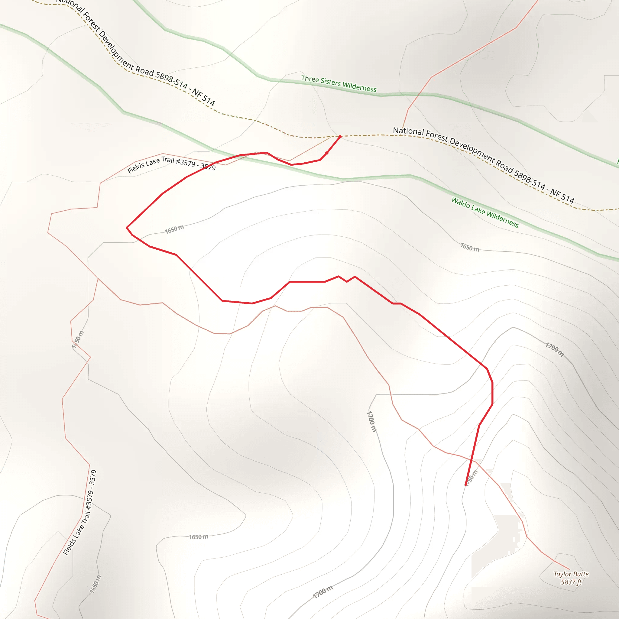 Taylor Butte Trail via Fields Lake Trail mobile static map